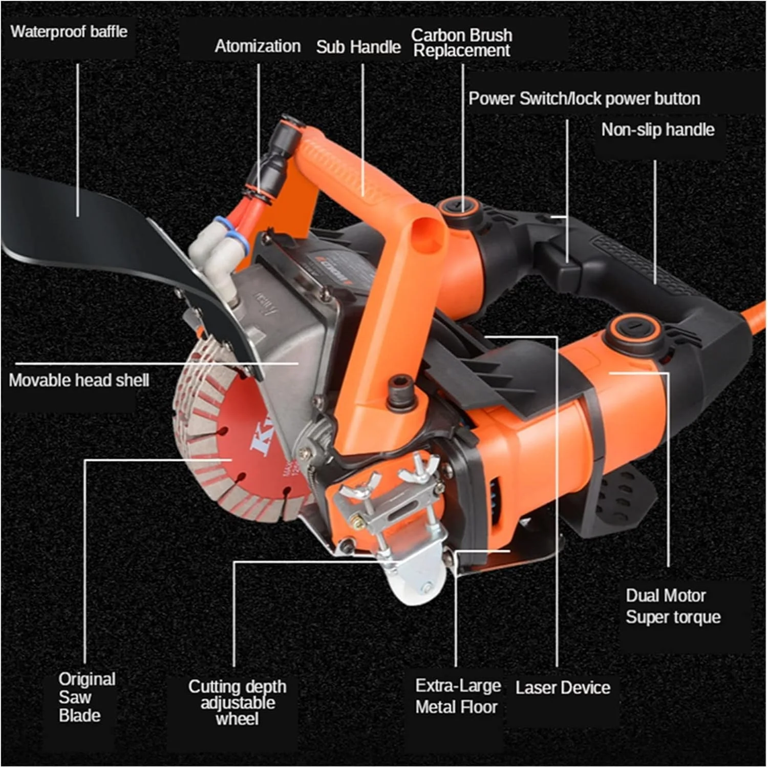 دستگاه ویبراتور کاشی دستی GZDodek 5200W، دستگاه شیار زن برقی دیوار، دستگاه برش دیوار آجری، دستگاه برش بتن فولادی، اره دایره ای، ابزار برقی، مکش فوق العاده