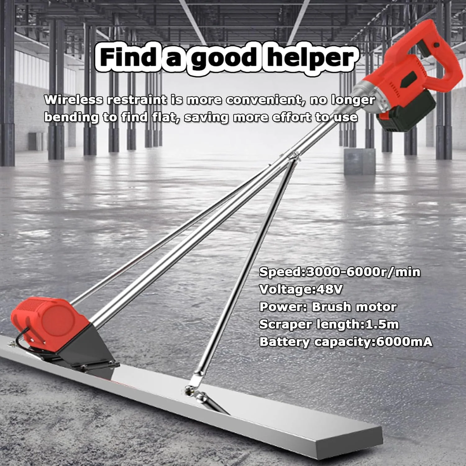 کیت ویبراتوری برقی پرداخت سطح بتن GIZMIT، موتور ویبره ای کارآمد و قابل حمل برای پرداخت سیمان با تخته استیل ضد زنگ 150 سانتی متری و موتور ویبره بی سیم، 2 باتری