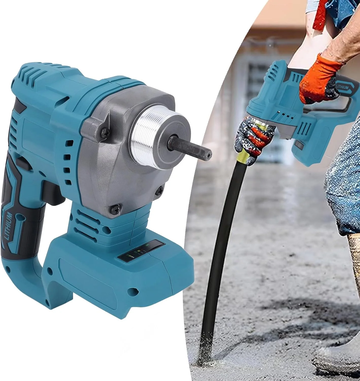 ویبراتور بتن Gearwell، ویبراتور برقی 18 ولت، ویبراتور میکسر بتن قابل حمل 800 وات، ویبراتور دستی سیمان برای کف باغ و پاسیو، ابزار بتن ریزی