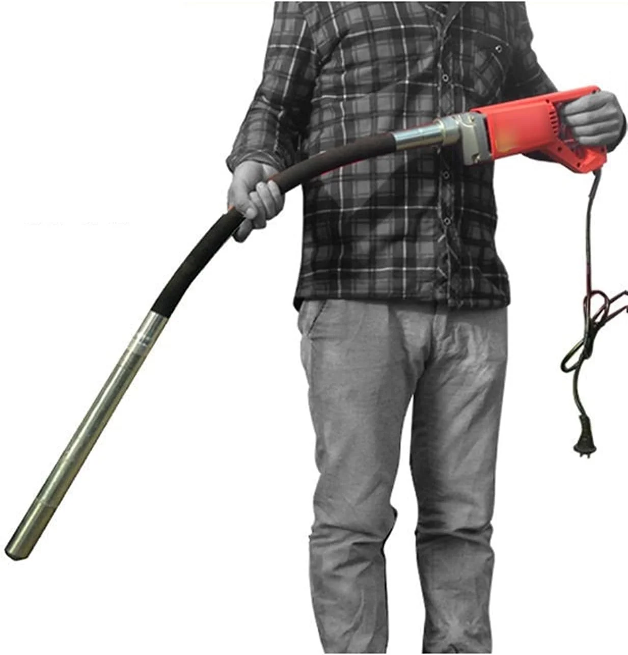 ویبراتور بتن برقی دستی GFSuwqj، حذف کننده حباب سیمان با میله مسی 1 متری، 1.2 متری و 1.5 متری، ابزار بتن کاری (موتور 1800 وات (بدون میله))