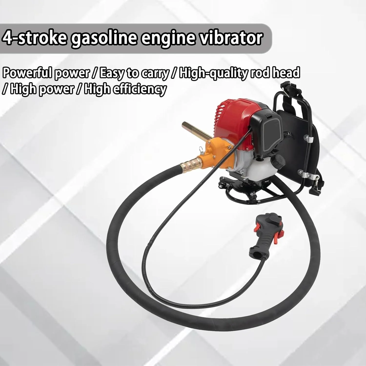 ویبراتور بتن بنزینی 4 زمانه، ویبراتور بتن با قدرت گاز، ابزار ویبره بتن موتوری با میله ویبراتور، برای لرزاندن بتن سیمانی روسازی (2.5 متر / 8 فوت)