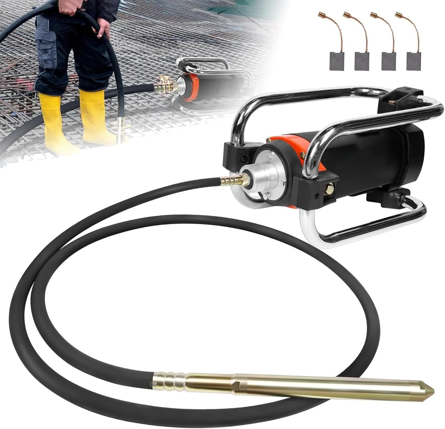 ویبراتور بتن برقی دستی، ابزار ویبره بتن سیمانی قابل حمل برای ساخت و ساز، قدرت 1300 وات، دارای شفت 4.5 متری، ایده آل برای از بین بردن حباب های هوا و صاف کردن