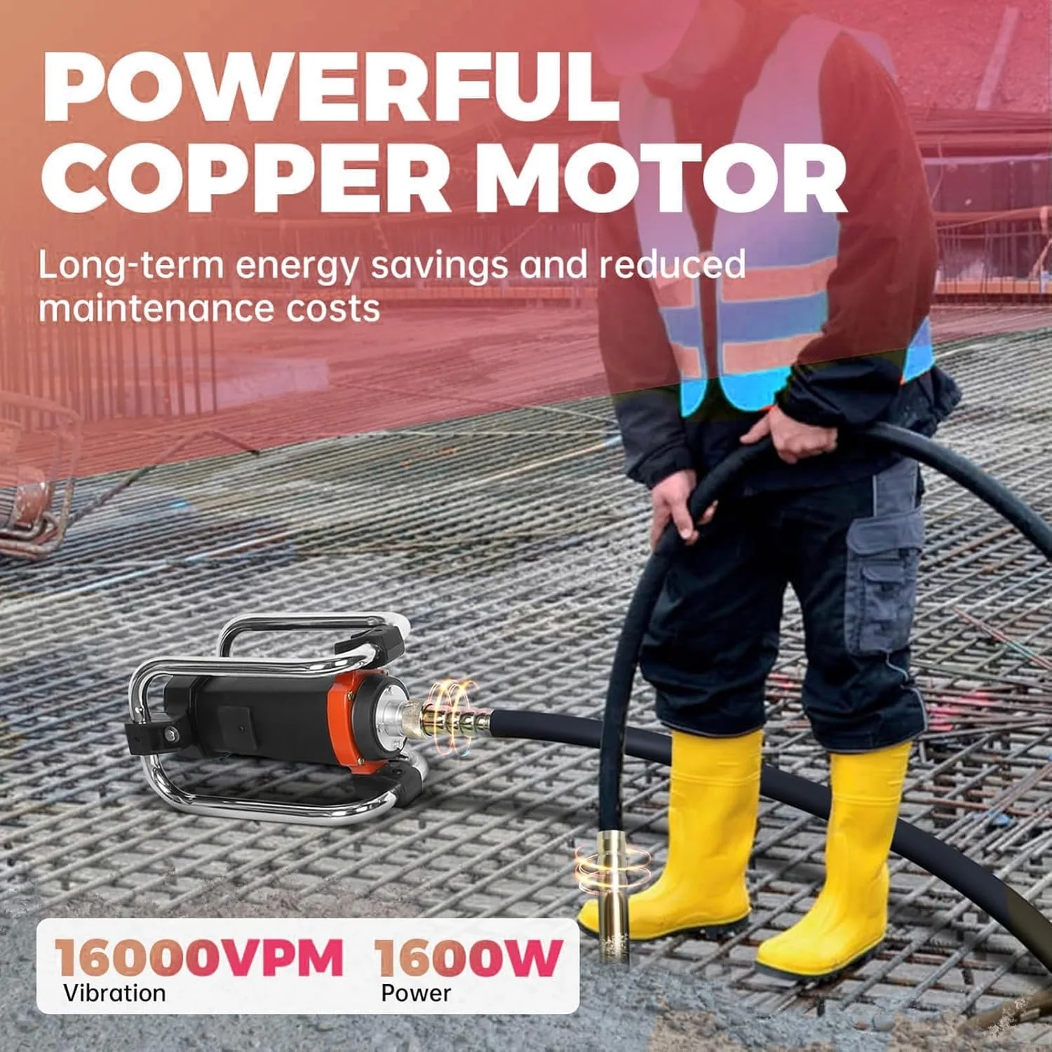 ویبراتور بتن برقی دستی، ابزار ویبره بتن سیمانی قابل حمل برای ساخت و ساز، قدرت 1300 وات، دارای شفت 4.5 متری، ایده آل برای از بین بردن حباب های هوا و صاف کردن