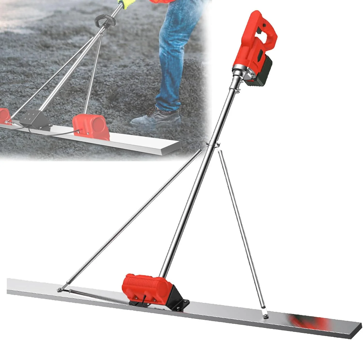 ابزار ویبره بتن برقی، کیت ویبراتور شمشه بتن بی سیم تجاری با تخته 1.5 متری، دستیابی به پرداخت صاف سیمان با خط کش تراز کننده سطح با باتری، 2 باتری