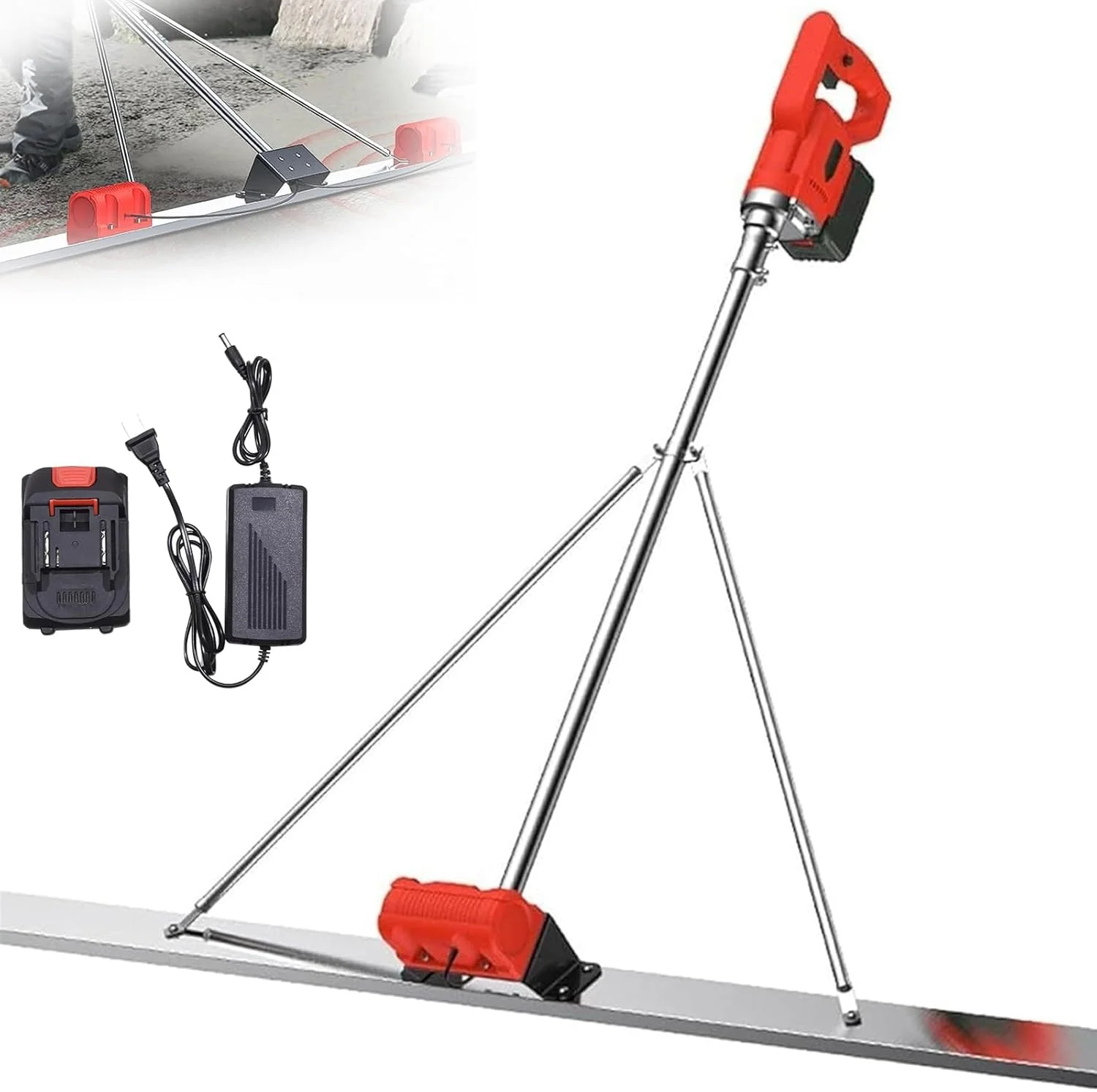 ابزار پرداخت بتن برقی، ابزار ویبره بتن، شمشه برقی بتن ویبره تجاری، ماله پروانه ای بتن با باتری لیتیومی، تراز کننده و کوبنده