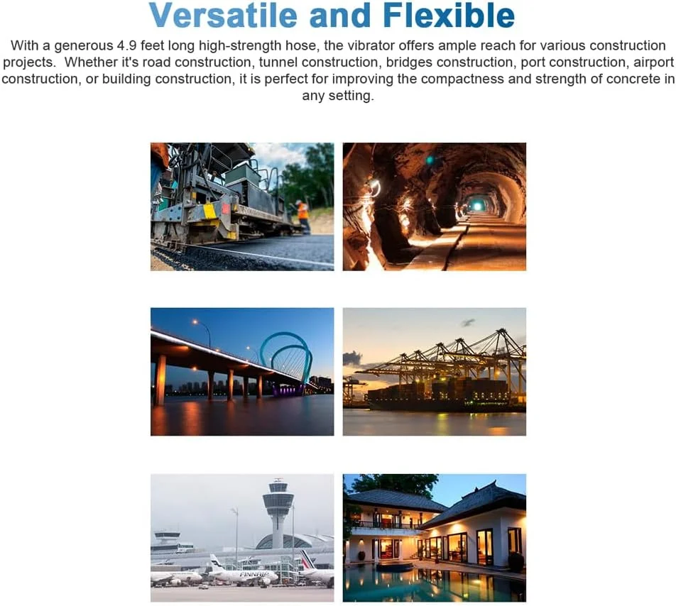 ویبراتور بتن دستی Eacam 1250W، ابزار ویبره برقی با شفت 1.5 متری برای مصارف گوناگون ساختمانی