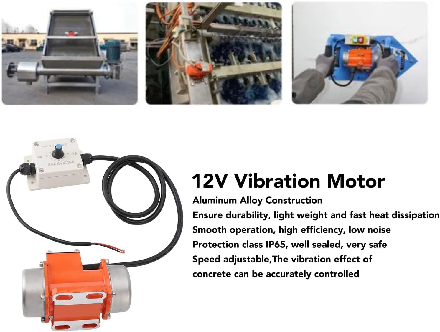 موتور ویبراتور بتن Depisuta، موتور ویبره DC براشلس 12 ولت با کنترل کننده سرعت، آلیاژ آلومینیوم سبک وزن با مهر و موم IP65، برای میزهای لرزان و ویبراتورهای بتن (15 وات)