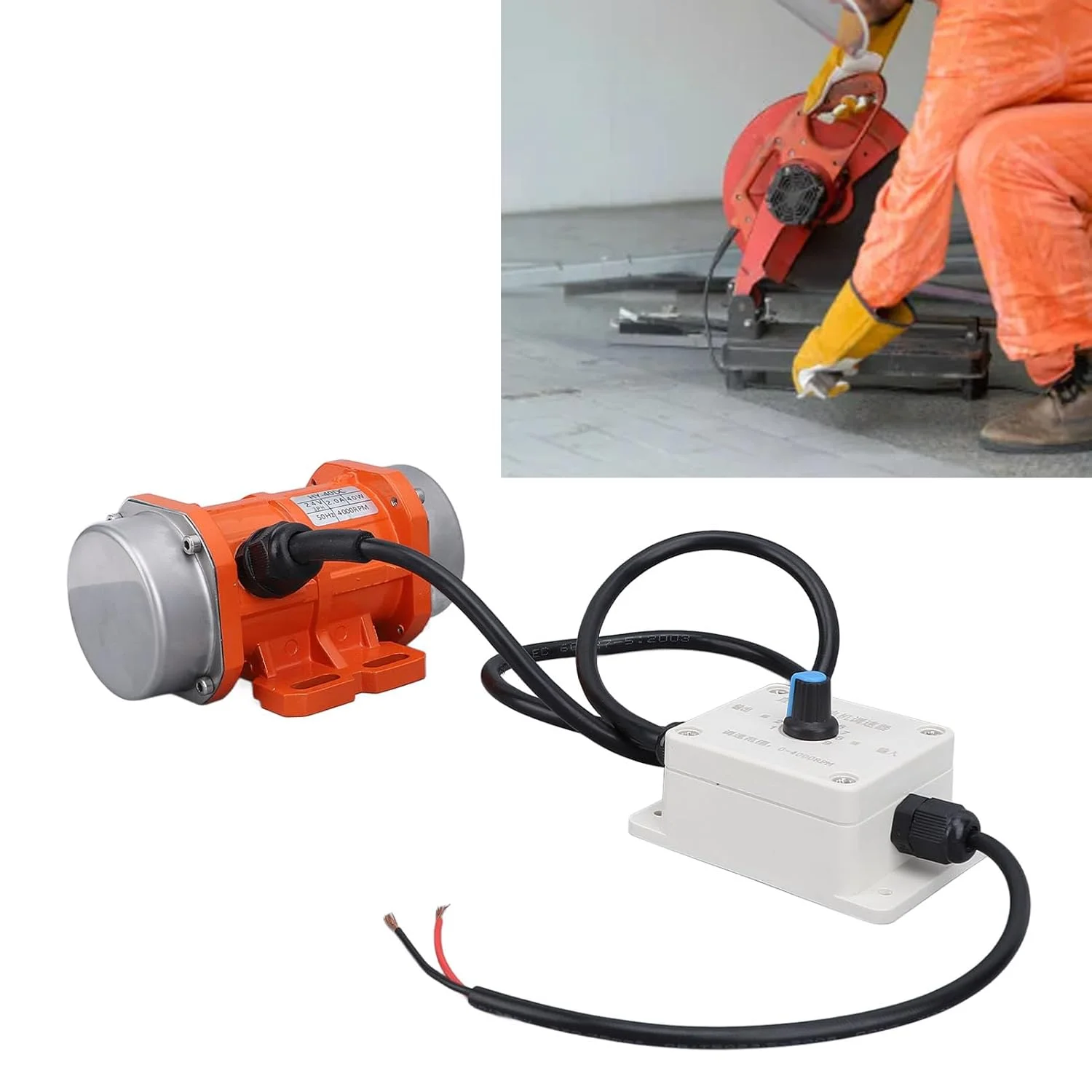 موتور ویبراتور بتن Cryfokt، موتور ویبره DC با سرعت قابل تنظیم 24 ولت 4000 دور در دقیقه، موتور ویبره الکتریکی DC ضد آب IP65 بدون جاروبک برای ساخت و ساز، آلیاژ آلومینیوم (40 وات)