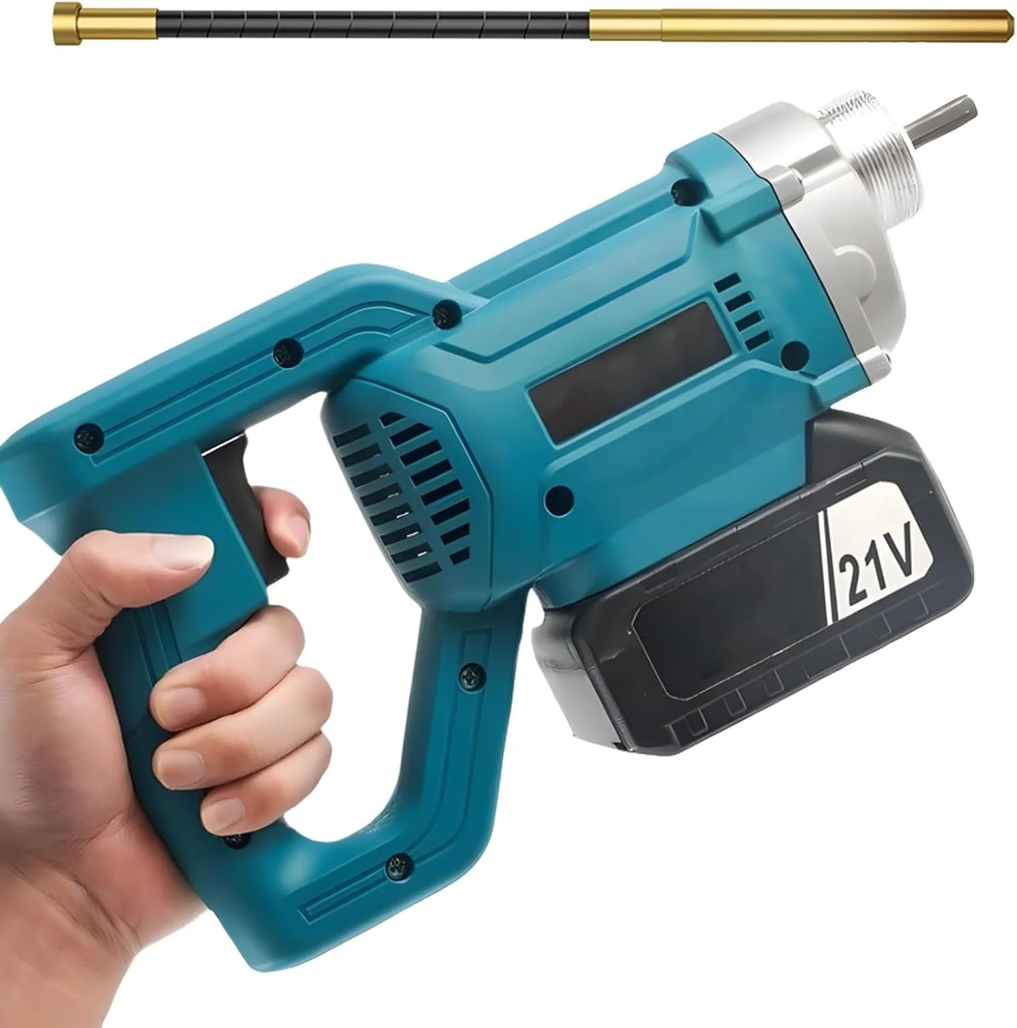 ویبراتور بتن شارژی، پوکر ویبره سیمانی برقی 3880 واتی با میله ویبره 1.5 متری، ابزار ویبره بتن دستی با شارژر و باتری، ویبراتور صنعتی قوی برای پل، جاده