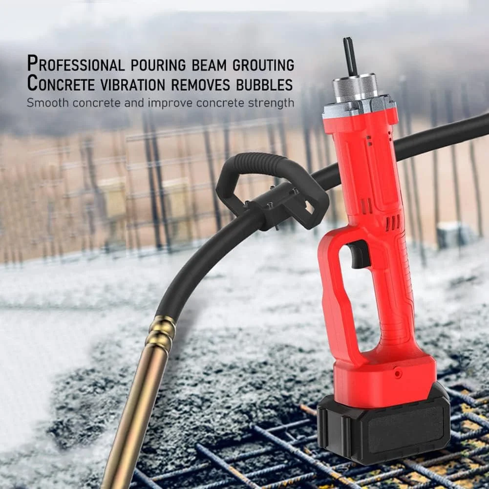 ویبراتور بتن پوکر، ویبراتور بتن دستی شارژی 2500 دور در دقیقه، موتور ویبره بتن صنعتی بی سیم قوی با شلنگ 1.5 متری، قطر میله 35 میلی متر