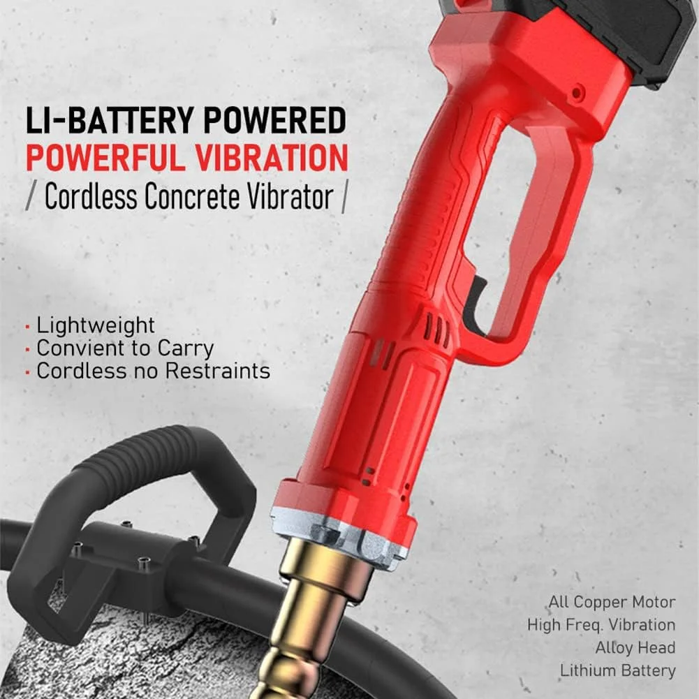 ویبراتور بتن پوکر، ویبراتور بتن دستی شارژی 2500 دور در دقیقه، موتور ویبره بتن صنعتی بی سیم قوی با شلنگ 1.5 متری، قطر میله 35 میلی متر