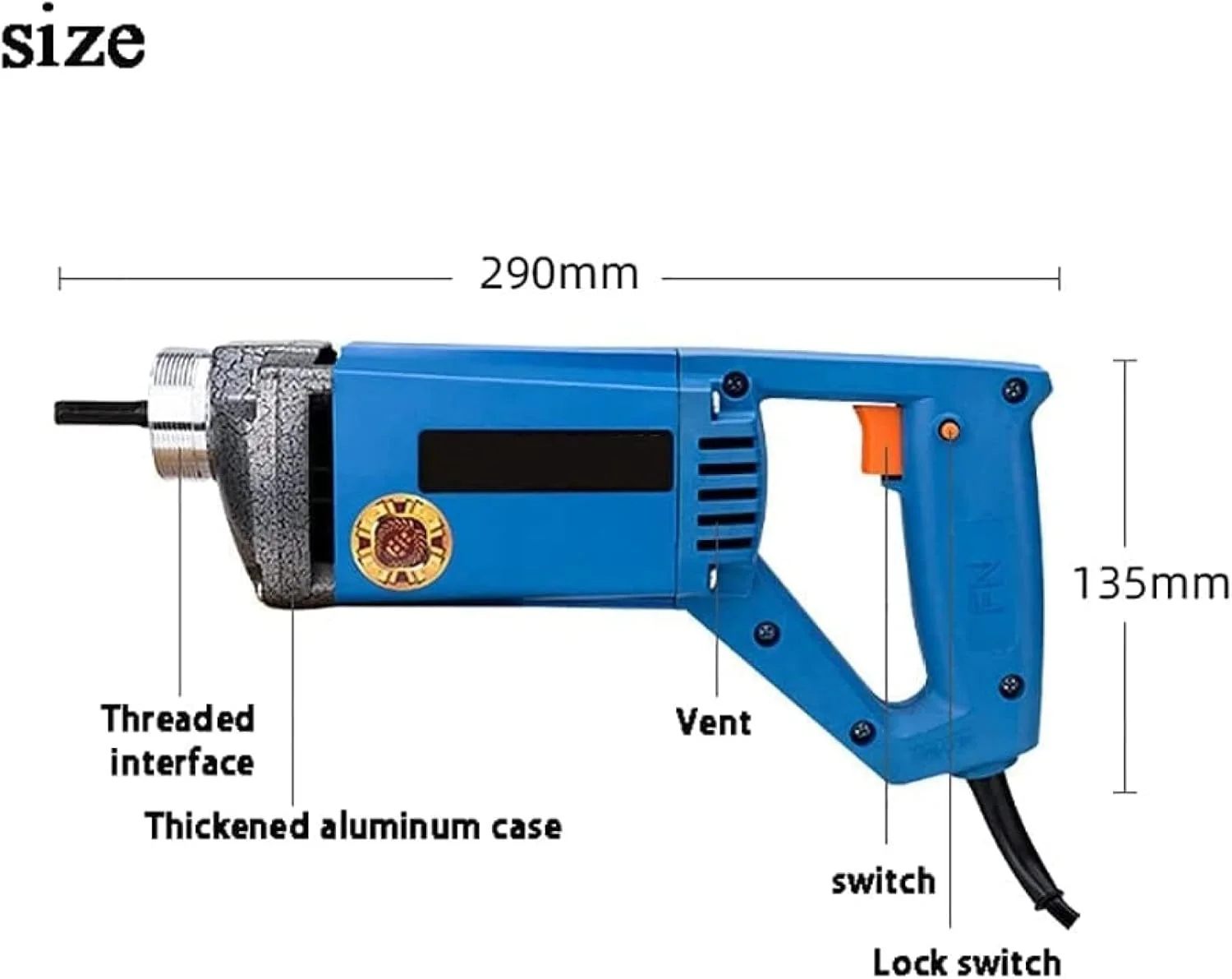 ویبراتور بتن پوکر بتن 1200 وات ویبره بتن برقی 4400 دور در دقیقه ویبراتور صنعتی قوی با شلنگ 1 متری، قطر میله 35 میلی متر