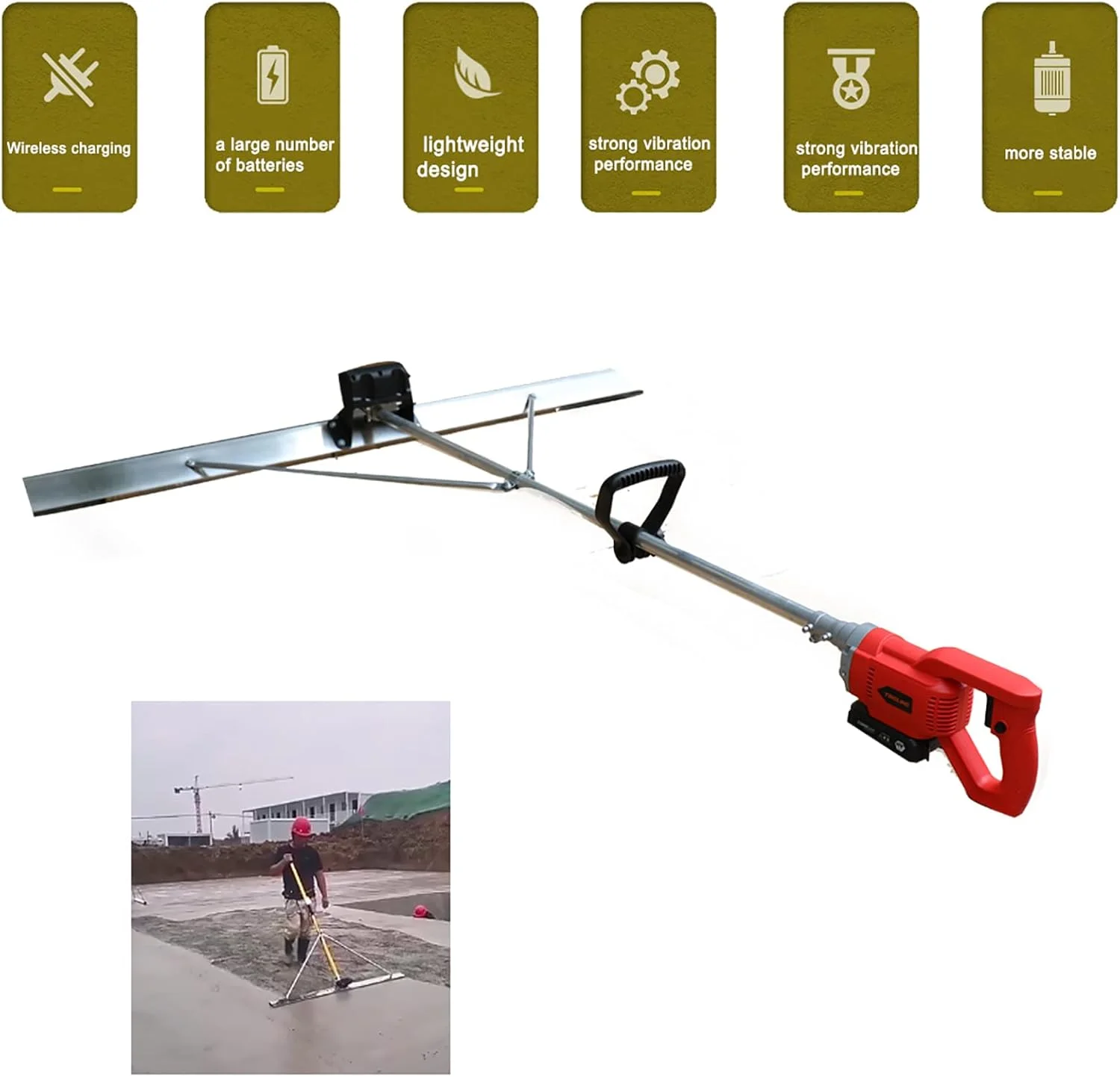 ماله برقی بتن، دستگاه پرداخت و صاف کننده سطح بتن 21 ولت با ویبراتور و تیغه 120 سانتی متری