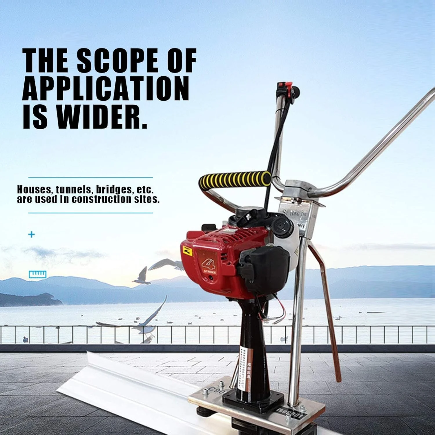 دستگاه ویبراتور بتن 4 زمانه، ویبراتور بتن 35.8 سی سی، شمشه بتن بنزینی 900 وات، موتور بنزینی ویبراتور سیمان بدون خط کش استیل ضد زنگ