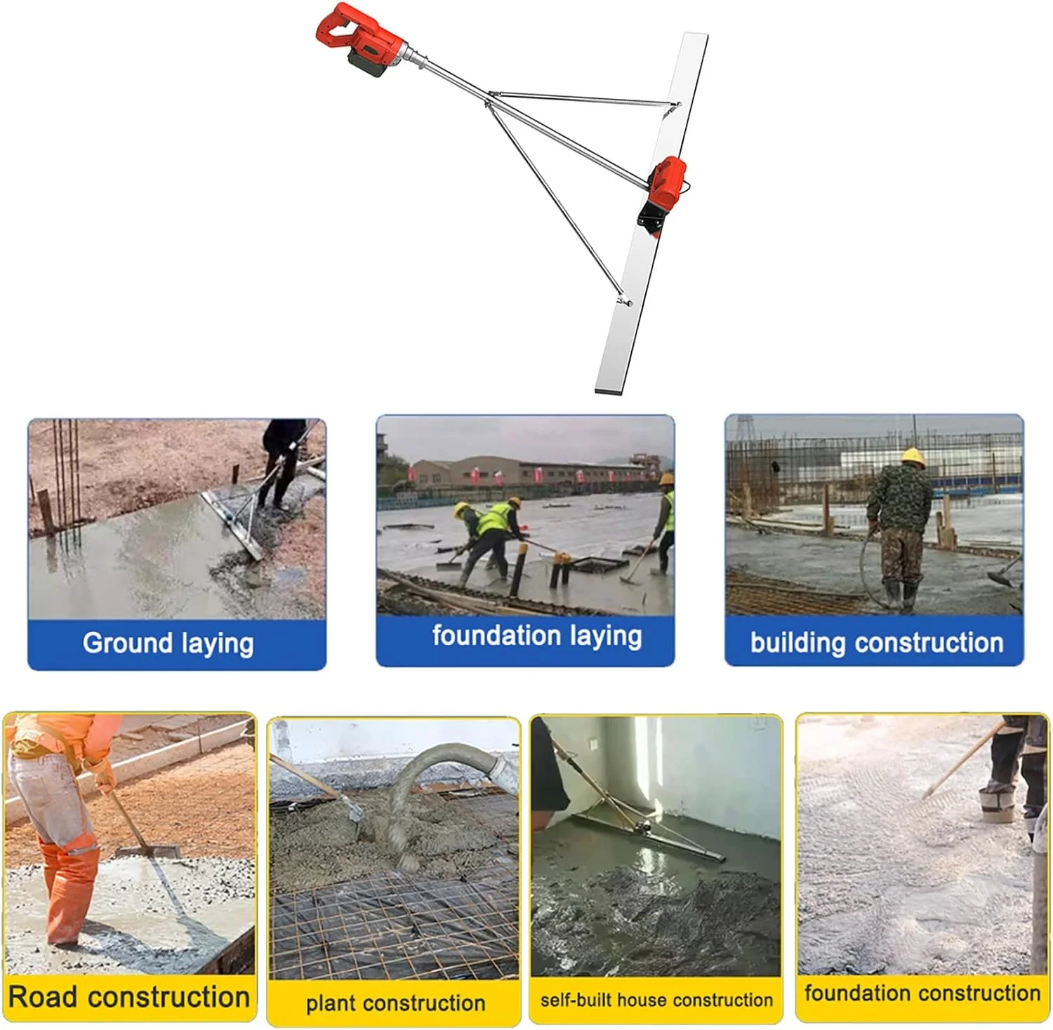 ابزار پرداخت بتن ویبره ای Power Screed، 6000 دور در دقیقه، تیغه 150 سانتی متری، شمشه برقی بی سیم، تراز کننده سطح سیمان، چکش کوبنده با اسکراپر برای پردازش بتن