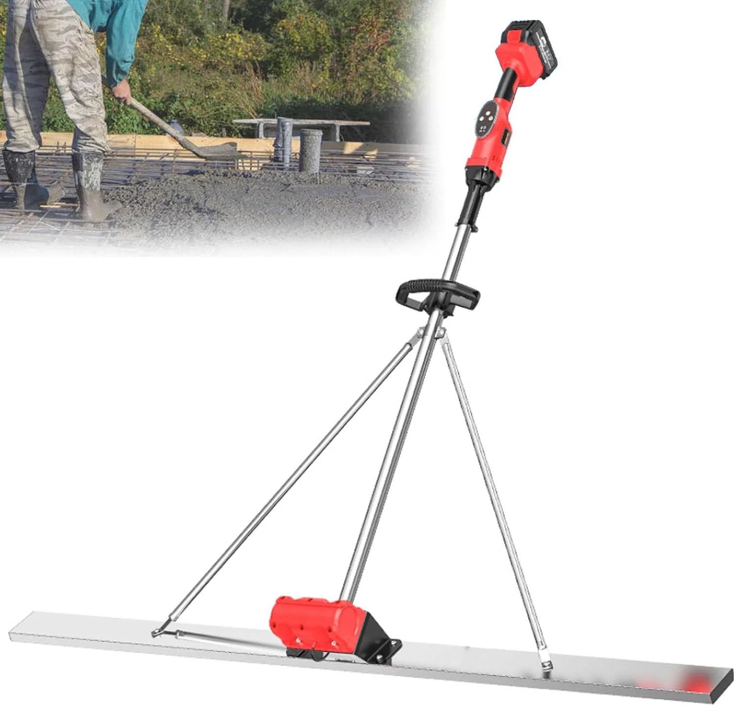 ابزار پرداخت ماله سطوح بتنی با قابلیت تنظیم 9 سرعت و نمایشگر قدرت، کیت تیغه خط کش تراز کننده ویبره سیمانی برقی بی سیم با باتری 6000 دور در دقیقه، 2 باتری