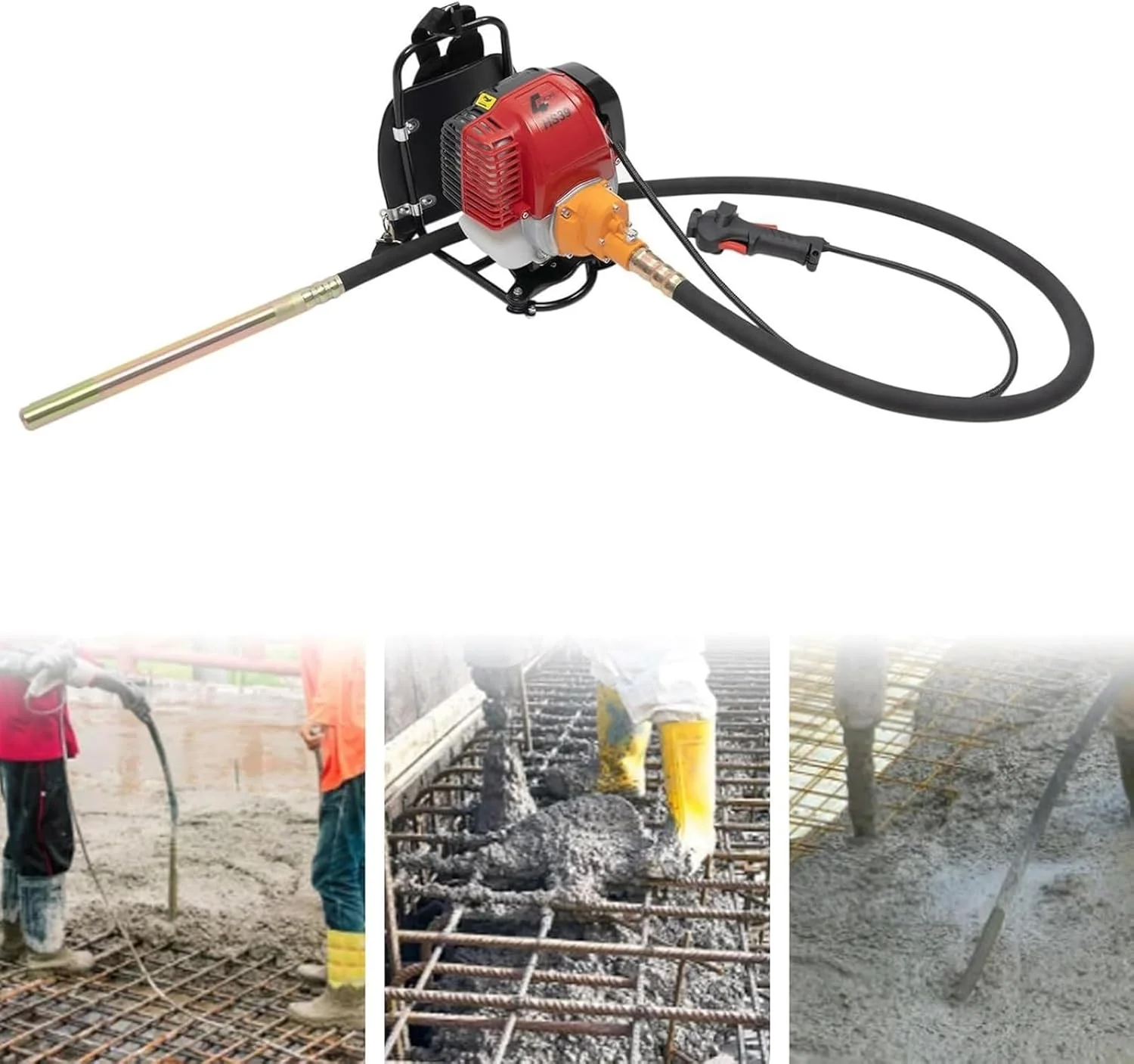 ویبراتور بتن کوله پشتی 4 زمانه 42 سی سی، ویبراتور بتن موتور بنزینی با شیلنگ ویبره 2.5 متری، ابزار ویبره بنزینی تک سیلندر خنک شونده با هوا برای بتن ریزی