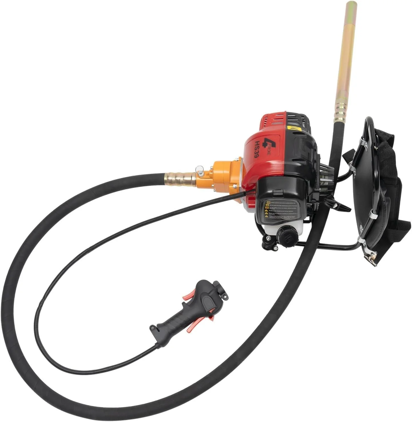 ویبراتور بتن کوله پشتی، ابزار ویبره بتن با موتور 42.7 سی سی و میله 8 فوتی، موتور ویبره سیمانی بنزینی تک سیلندر هوا خنک 4 زمانه 4.8 اسب بخار برای ساخت و ساز