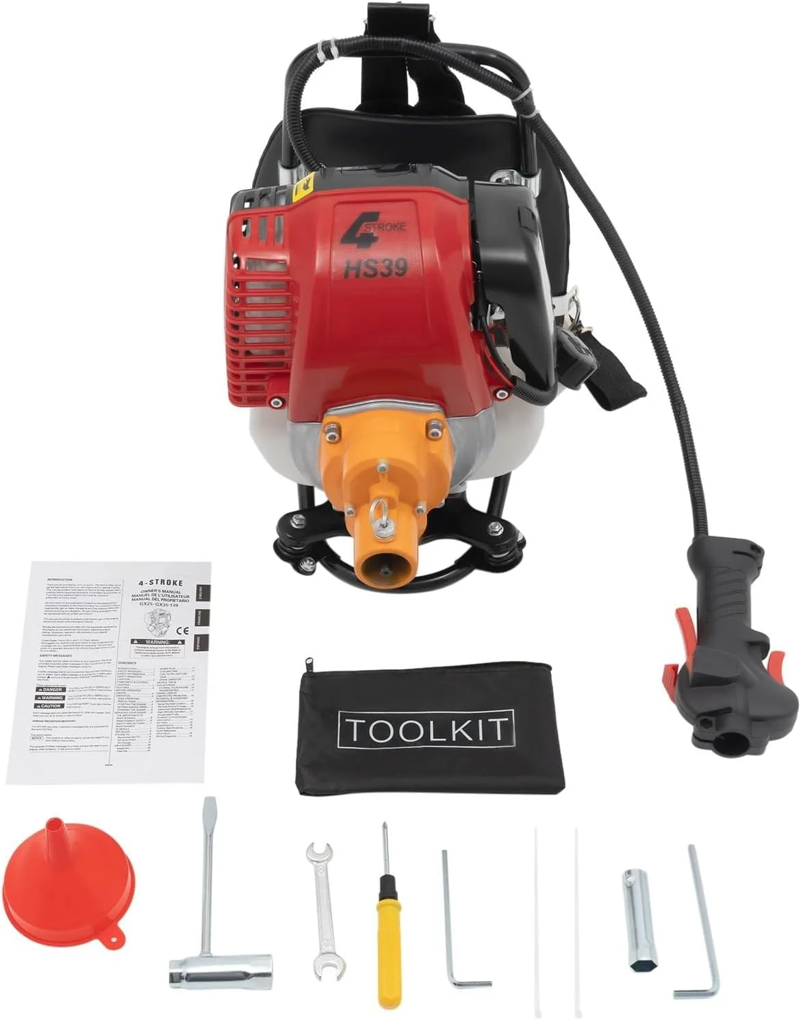 ویبراتور بتن کوله پشتی، ابزار ویبره بتن با موتور 42.7 سی سی و میله 8 فوتی، موتور ویبره سیمانی بنزینی تک سیلندر هوا خنک 4 زمانه 4.8 اسب بخار برای ساخت و ساز