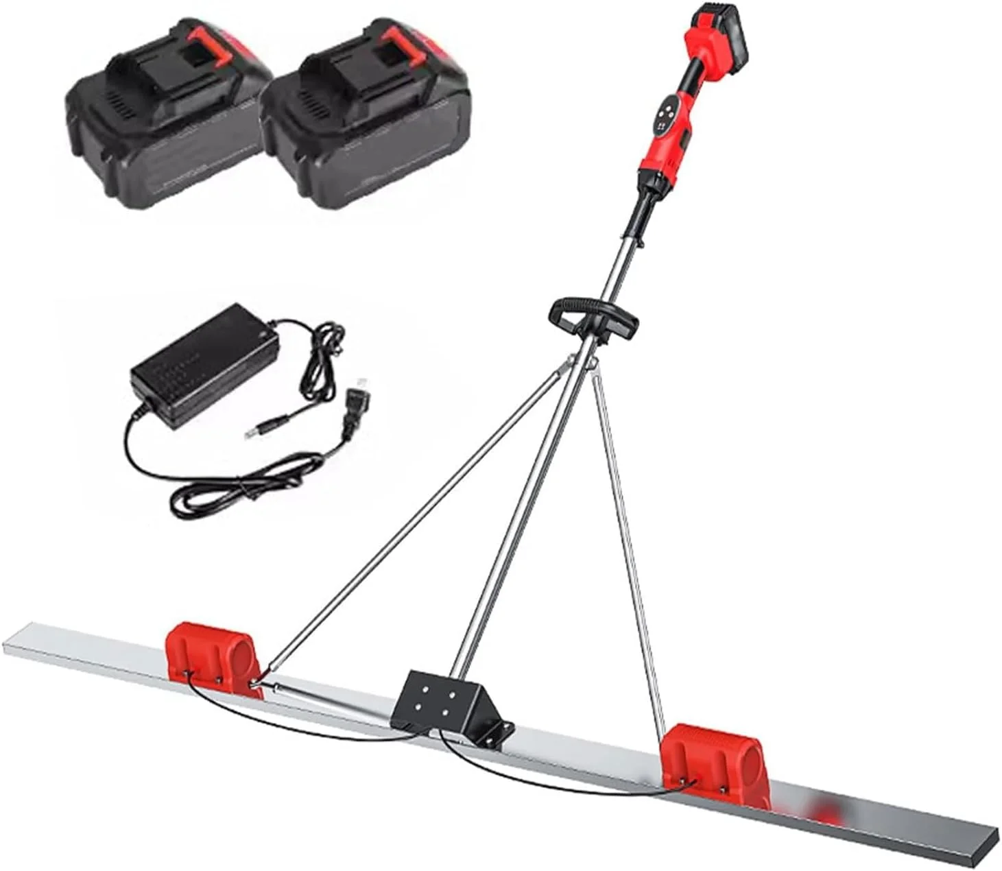 ابزار ویبره شمشه بتن بی‌سیم BDJSN، کیت پرداخت بتن برقی 2 متری/6.5 فوتی، تراز کننده ویبره دو موتوره 6000 دور در دقیقه با 2 باتری، تخته استیل تراز کننده