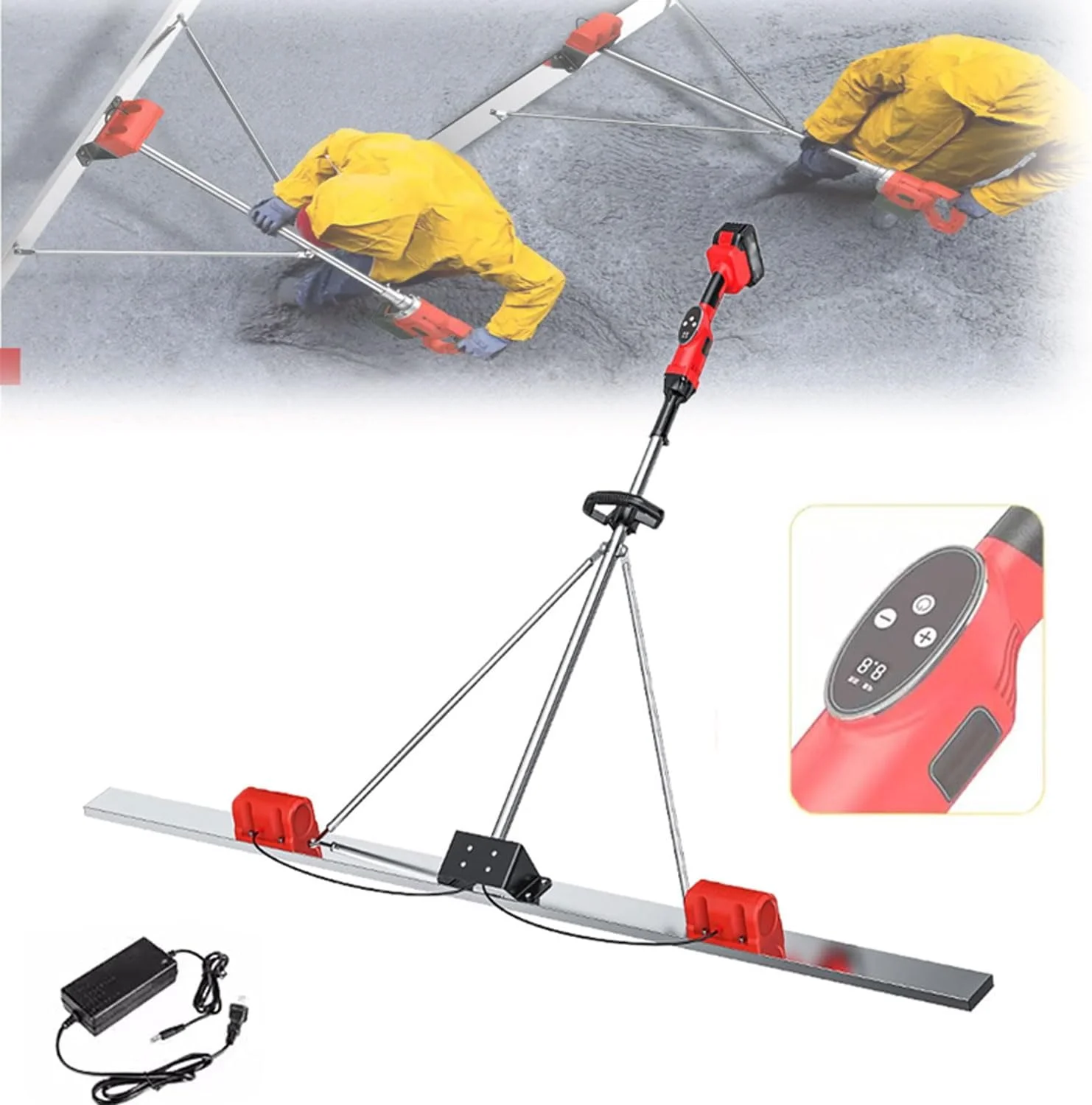 ماله برقی بتن BDJSN Power، ابزار ویبره ماله برقی 1.8 متری، دستگاه ویبره پرداخت سیمان با باتری قابل شارژ، تراز کننده سطح فولاد ضد زنگ 9 سرعته