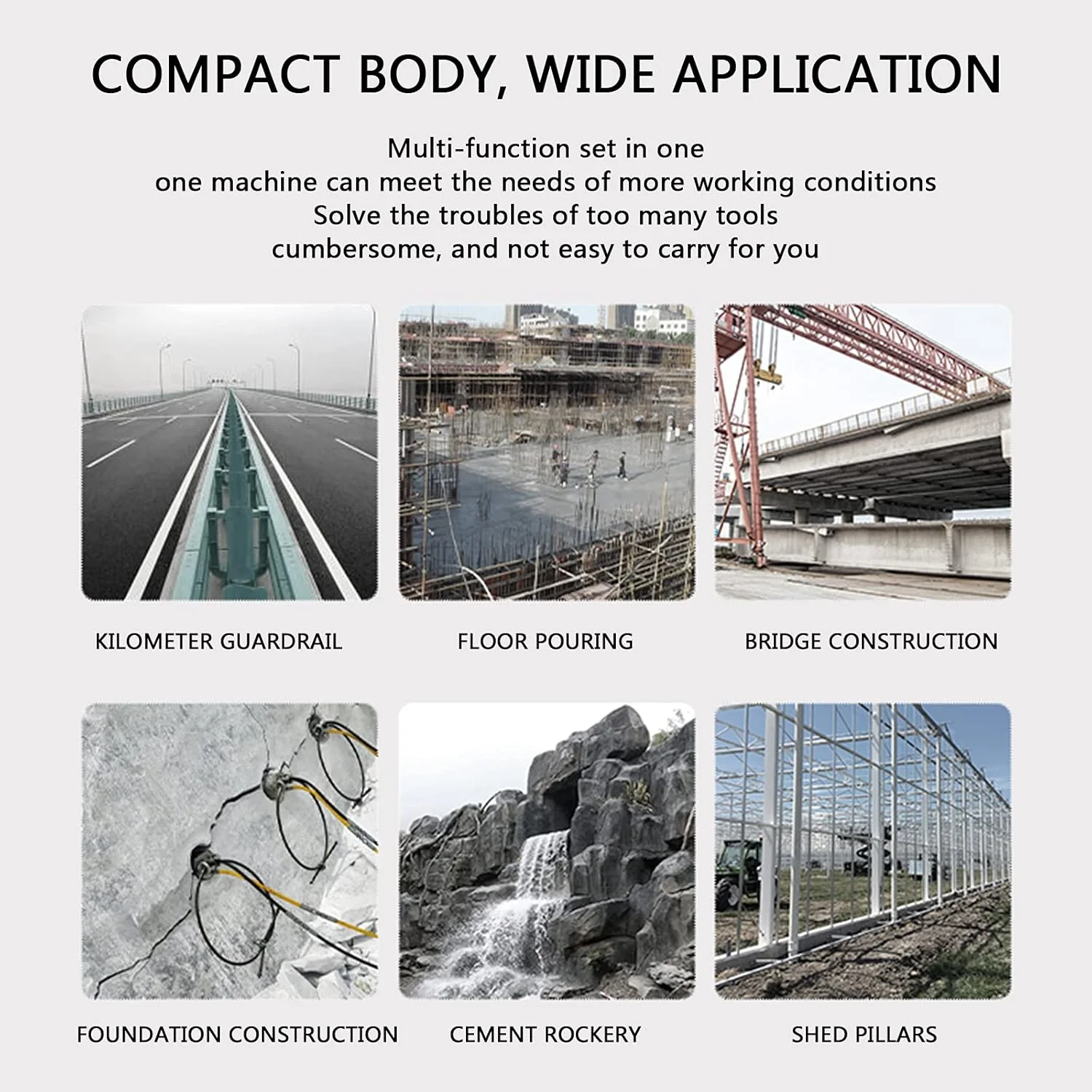 ویبراتور بتن بی سیم AJWYSOI، 3100 دور در دقیقه 300 نیوتن متر، ویبراتور بتن دستی میله ارتعاشی 59 اینچی/150 سانتی متری با باتری های لیتیوم یونی 128TV و شارژر