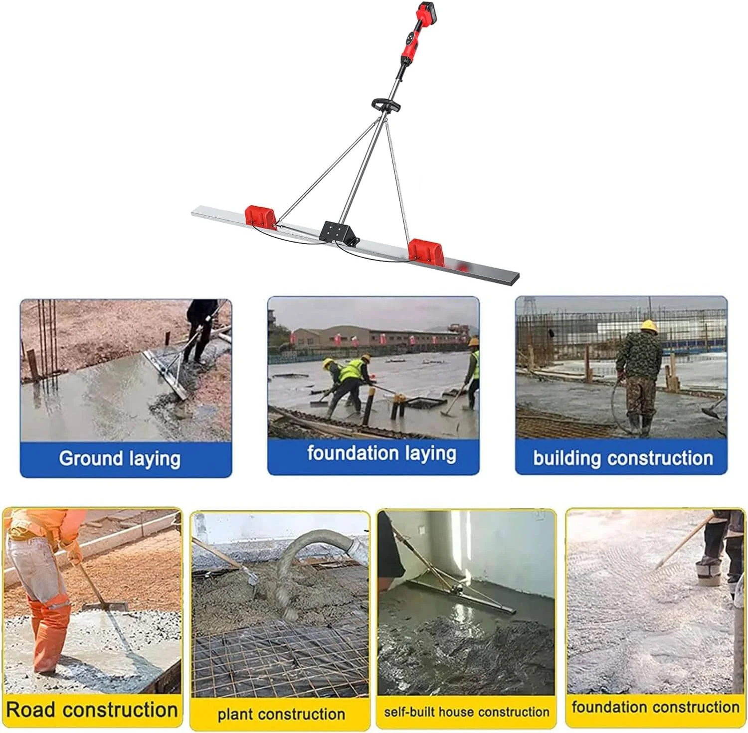 ماله برقی بتن BDJSN Power، ابزار ویبره ماله برقی 1.8 متری، دستگاه ویبره پرداخت سیمان با باتری قابل شارژ، تراز کننده سطح فولاد ضد زنگ 9 سرعته