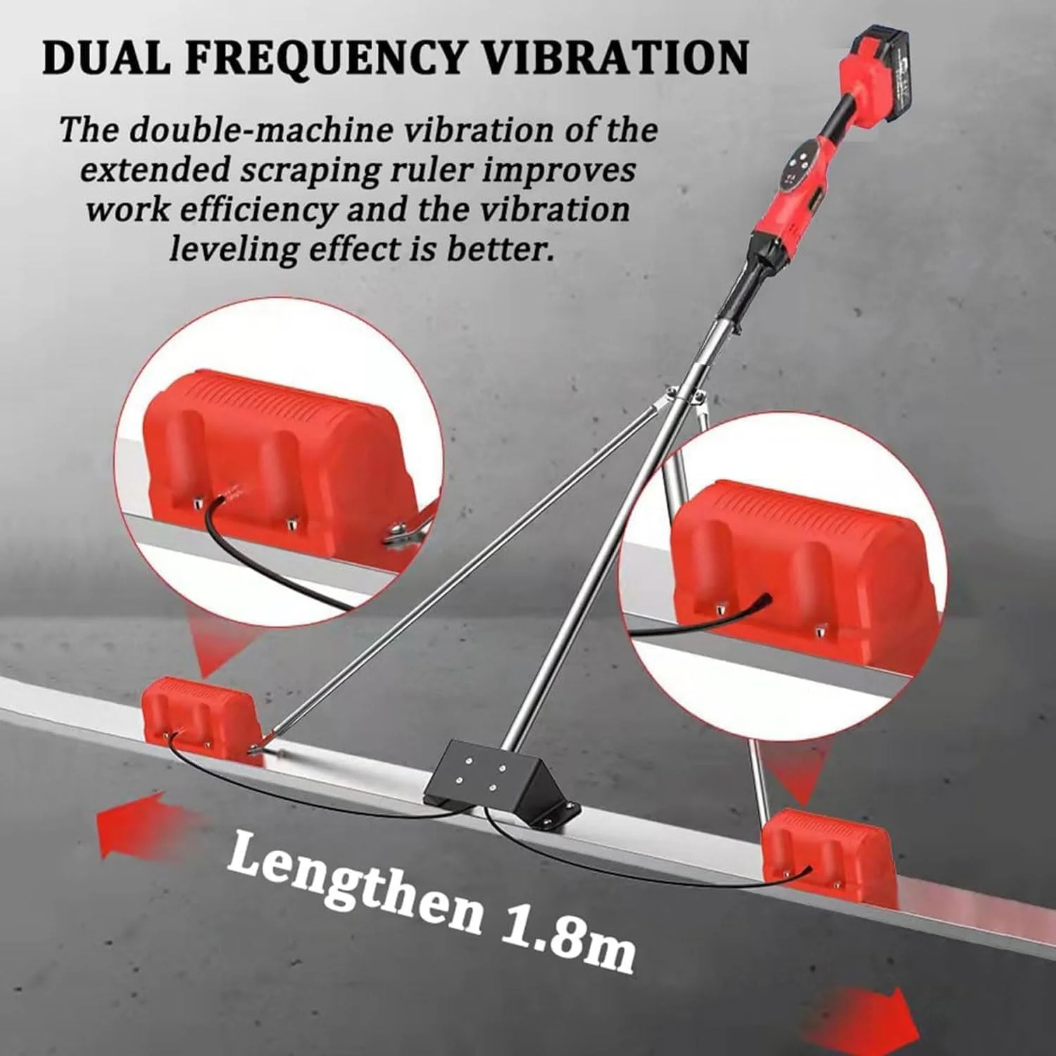 ماله برقی بتن BDJSN Power، ابزار ویبره ماله برقی 1.8 متری، دستگاه ویبره پرداخت سیمان با باتری قابل شارژ، تراز کننده سطح فولاد ضد زنگ 9 سرعته