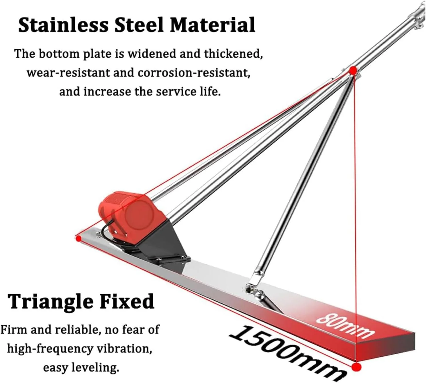 شمشه بتن لرزشی شارژی BDJSN با طول 150 سانتی متر، کیت شمشه ویبره بتن برقی با 2 باتری، خط کش لرزشی سطحی باتری لیتیومی استیل، ابزار پرداخت بتن با 9 سطح تنظیم فرکانس