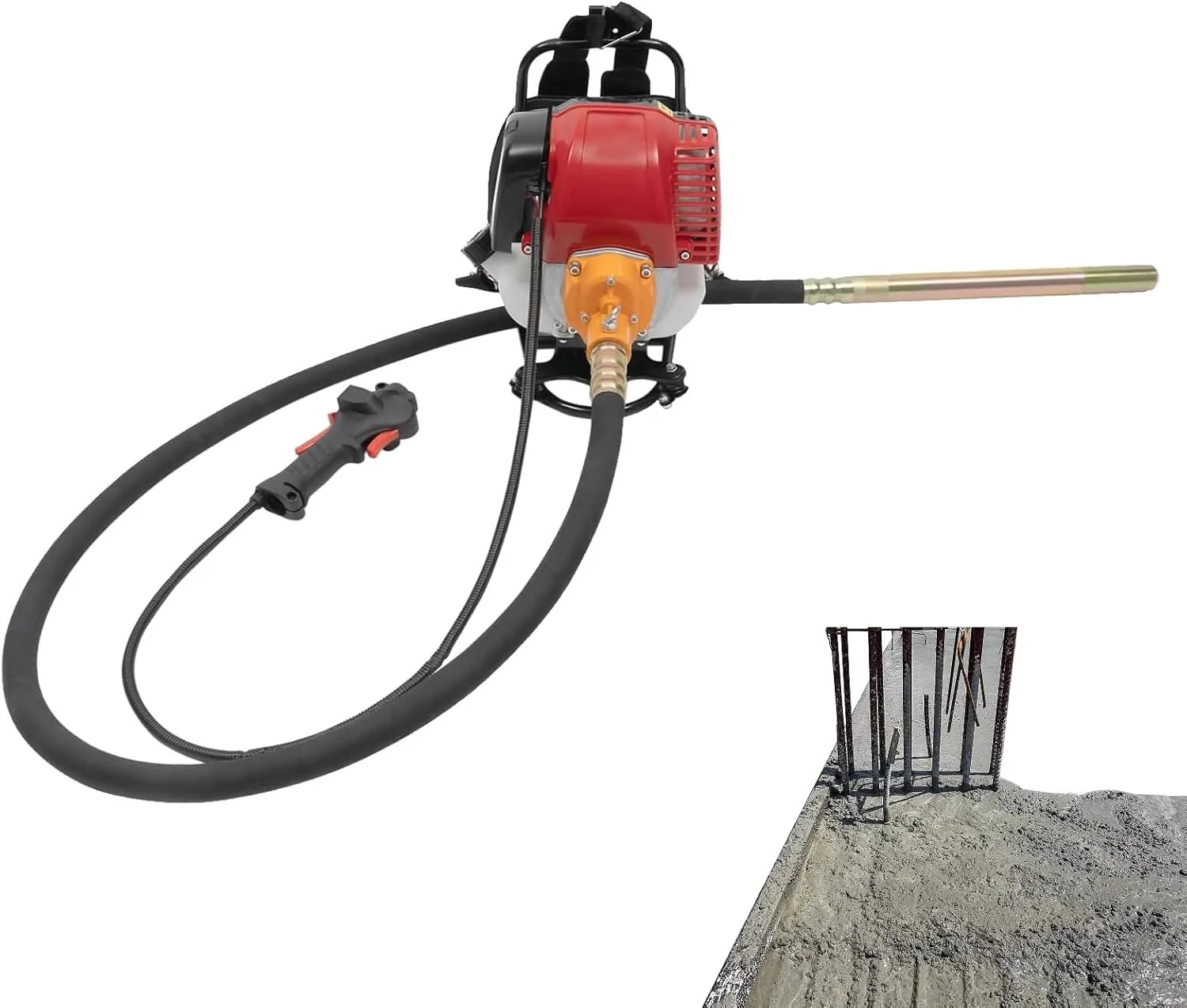 ویبراتور بتن بنزینی 4 زمانه، دستگاه ویبره سیمان کوله پشتی، ویبراتور سیمان قابل حمل با قدرت گاز بی سیم، دستگاه پرداخت شمشه بتن، برای پی ریزی