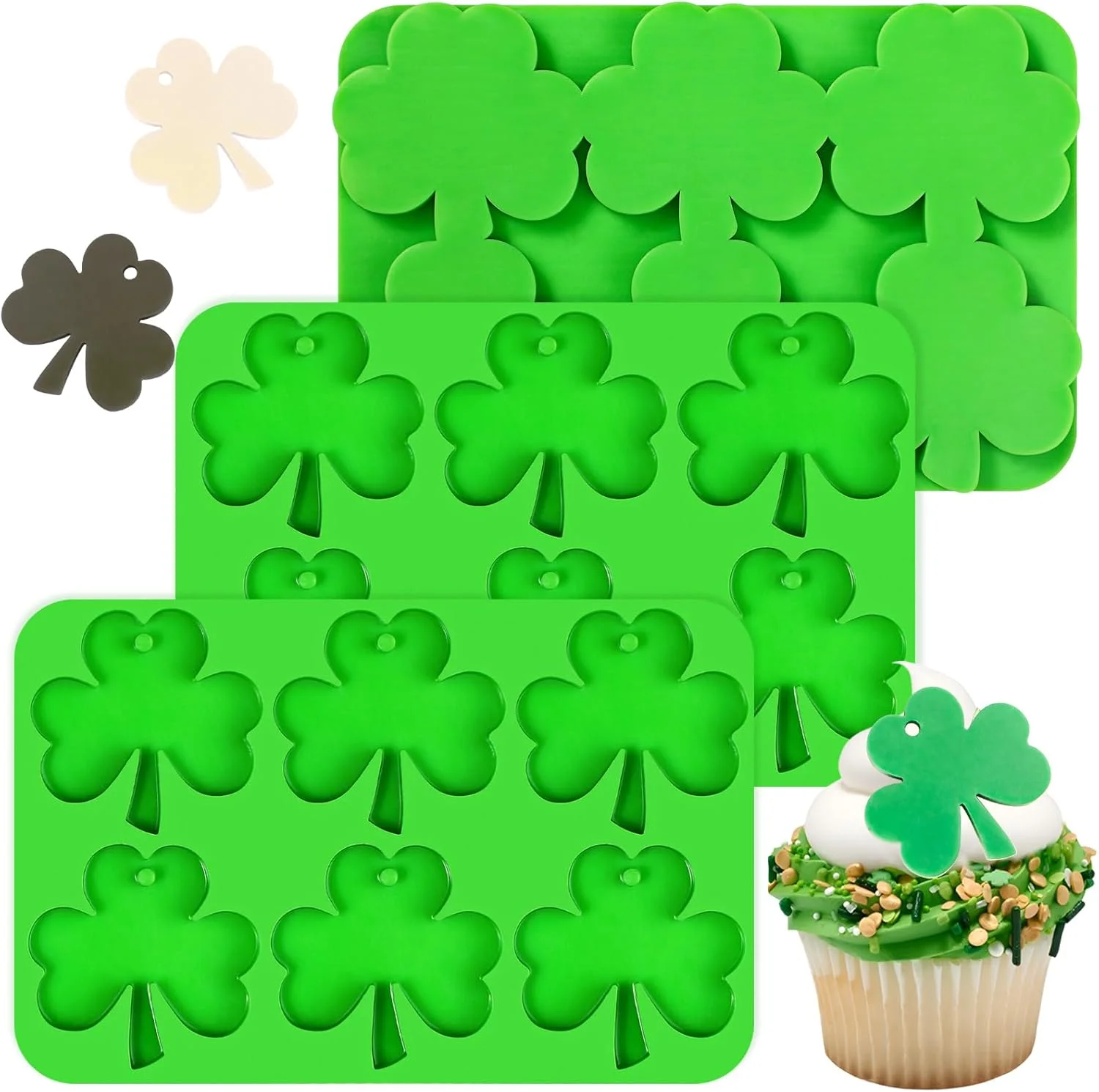 قالب سیلیکونی شبدر Webake، قالب شبدر 6 حفره ای برای شکلات، آب نبات، تزئینات کیک فنجانی، صنایع دستی رزینی، زیور آلات، قالب های سیلیکونی شبدر برای روز سنت پاتریک (بسته 3 عددی)