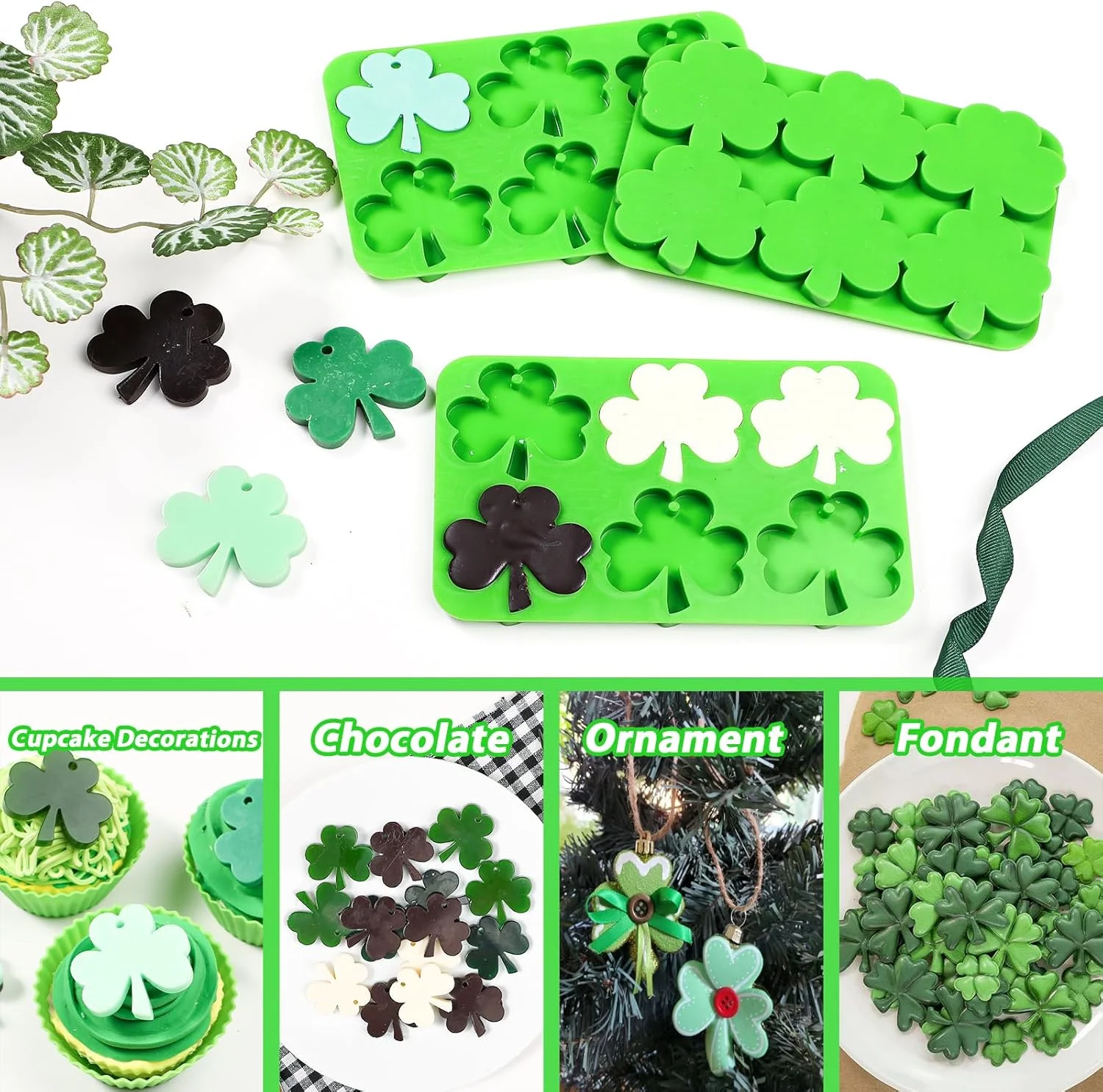 قالب سیلیکونی شبدر Webake، قالب شبدر 6 حفره ای برای شکلات، آب نبات، تزئینات کیک فنجانی، صنایع دستی رزینی، زیور آلات، قالب های سیلیکونی شبدر برای روز سنت پاتریک (بسته 3 عددی)