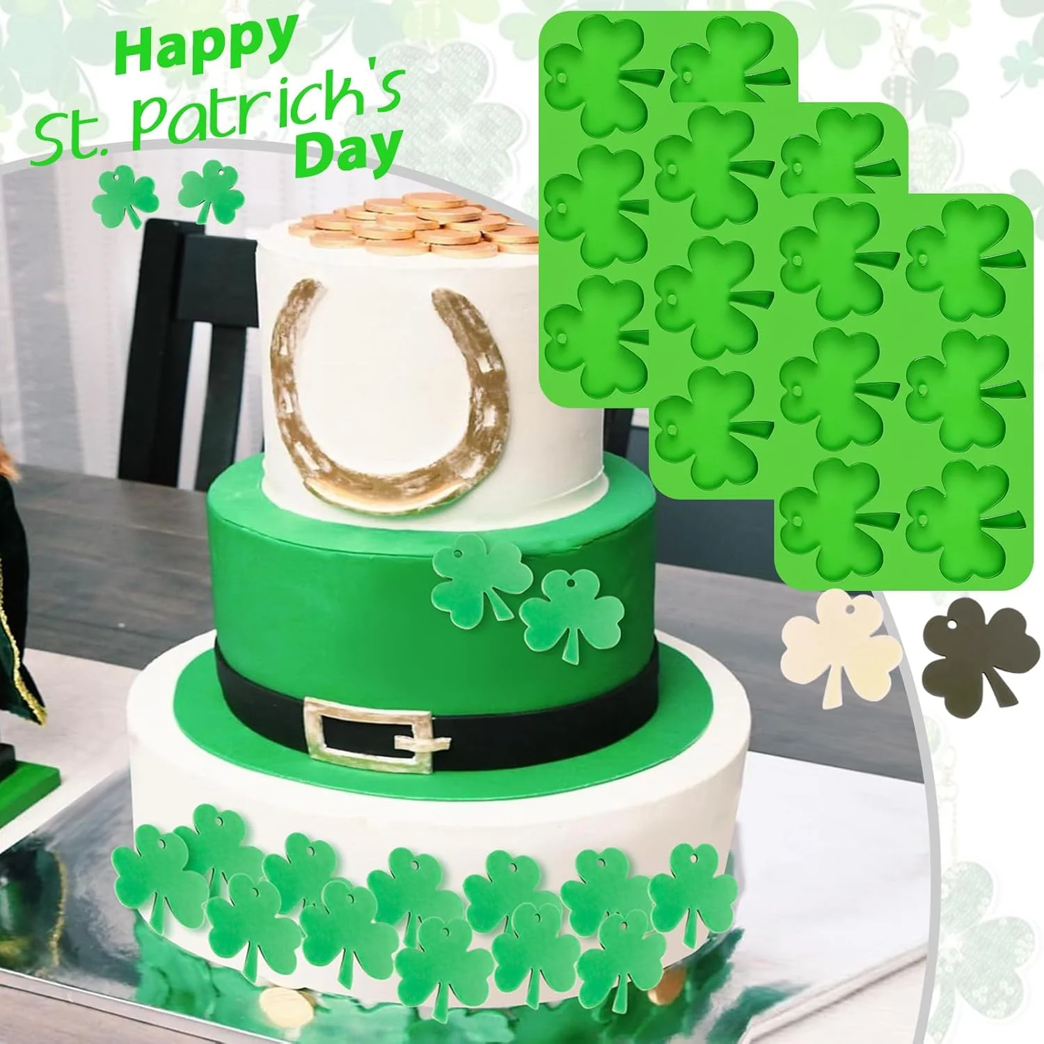 قالب سیلیکونی شبدر Webake، قالب شبدر 6 حفره ای برای شکلات، آب نبات، تزئینات کیک فنجانی، صنایع دستی رزینی، زیور آلات، قالب های سیلیکونی شبدر برای روز سنت پاتریک (بسته 3 عددی)