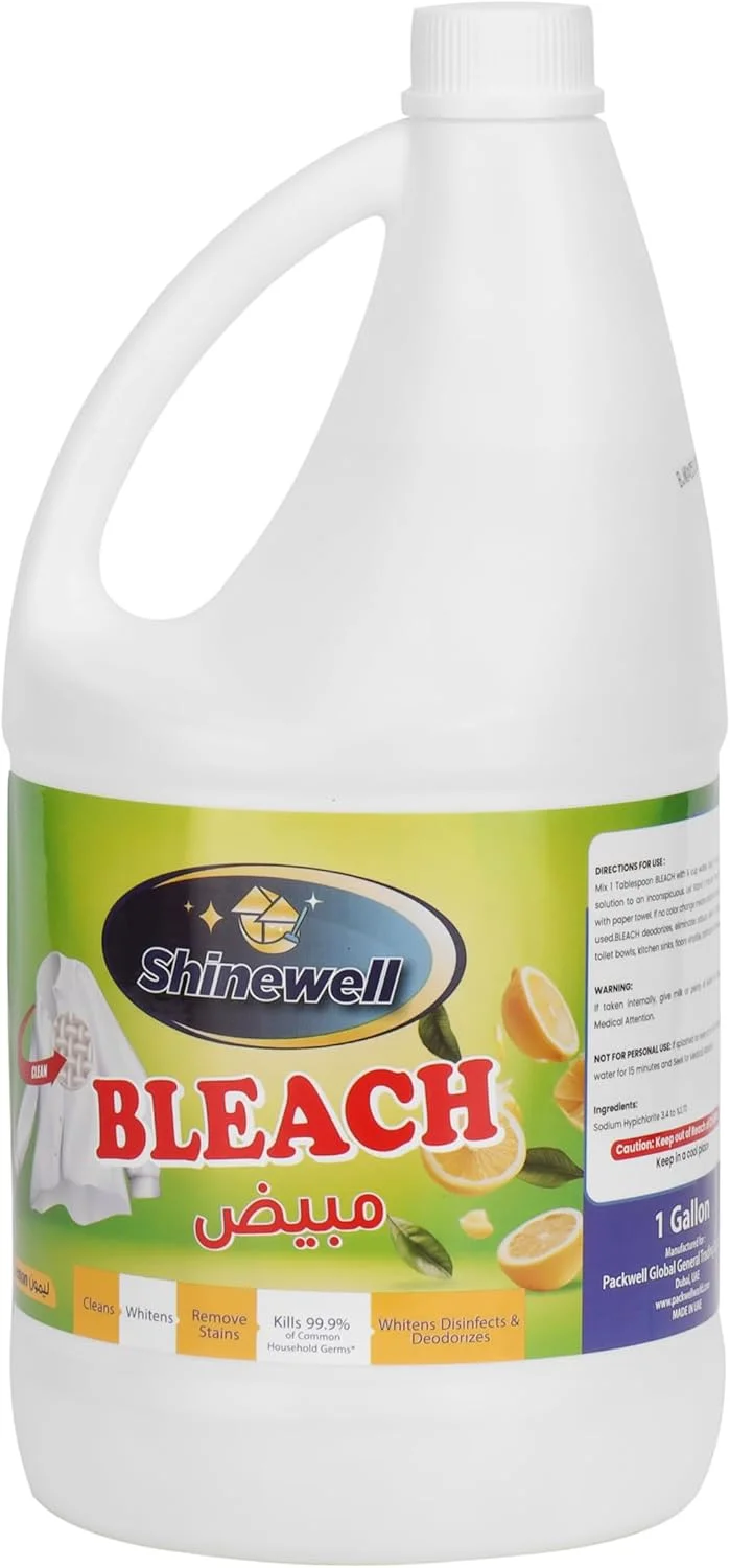 مایع سفید کننده شاین ول، حجم 1 گالن، 3.79 لیتر، سفید کننده برای استفاده روزمره، مناسب برای استفاده در خانه، دفتر و فضاهای تجاری
