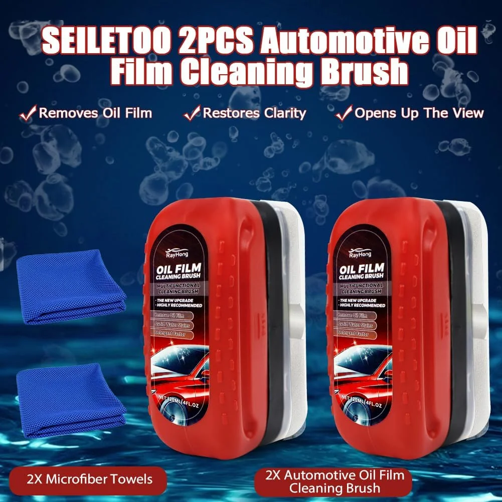 برس تمیز کننده لایه روغن خودرو SEILETOO، تخته پاک کننده شیشه جهانی، پاک کننده لایه روغن شیشه، پوشش شیشه آبگریز برای شیشه جلو