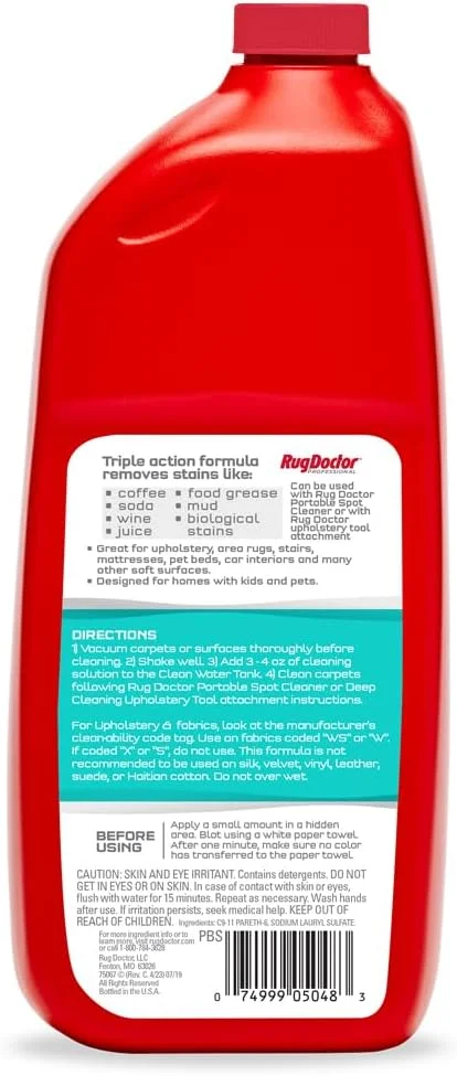 محلول تمیز کننده مبل و پله Rug Doctor، تمیز کننده و خوشبو کننده تمام سطوح نرم، فناوری Spotblok دافع آلودگی های آینده، مناسب برای خانه و محل کار، 946 میلی لیتر