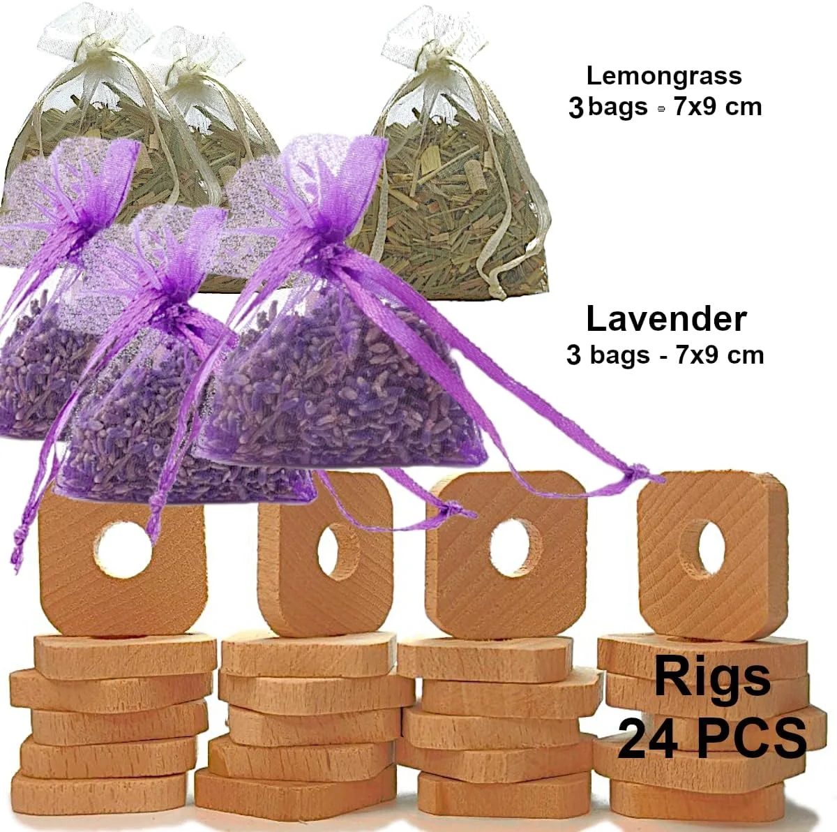 دفع کننده طبیعی بید STAFECO® برای کمد لباس، کشو، حلقه های چوبی ضد بید با روغن (اسطوخودوس، چوب سدر، نعناع هندی) و کیسه های اسطوخودوس و علف لیمو (سایز متوسط A)