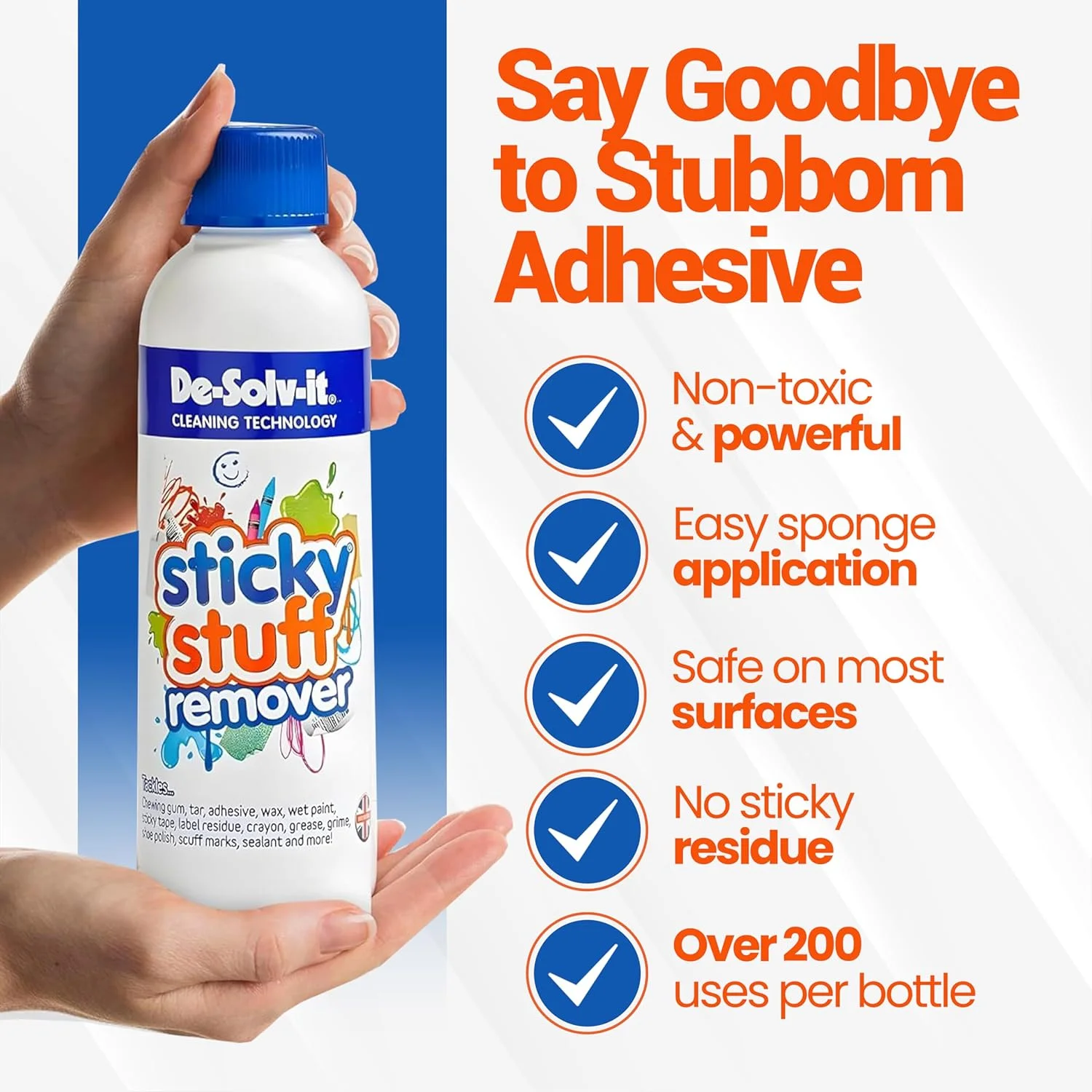مایع پاک کننده چسب و لکه De Solv It - 250 میلی لیتر به همراه ابزار تمیز کننده چند سطحی با 10 عدد جایگزین یدکی برای برچسب، پاک کننده چسب، شیشه، قیر، گریس، نوار چسب، آدامس و موارد دیگر