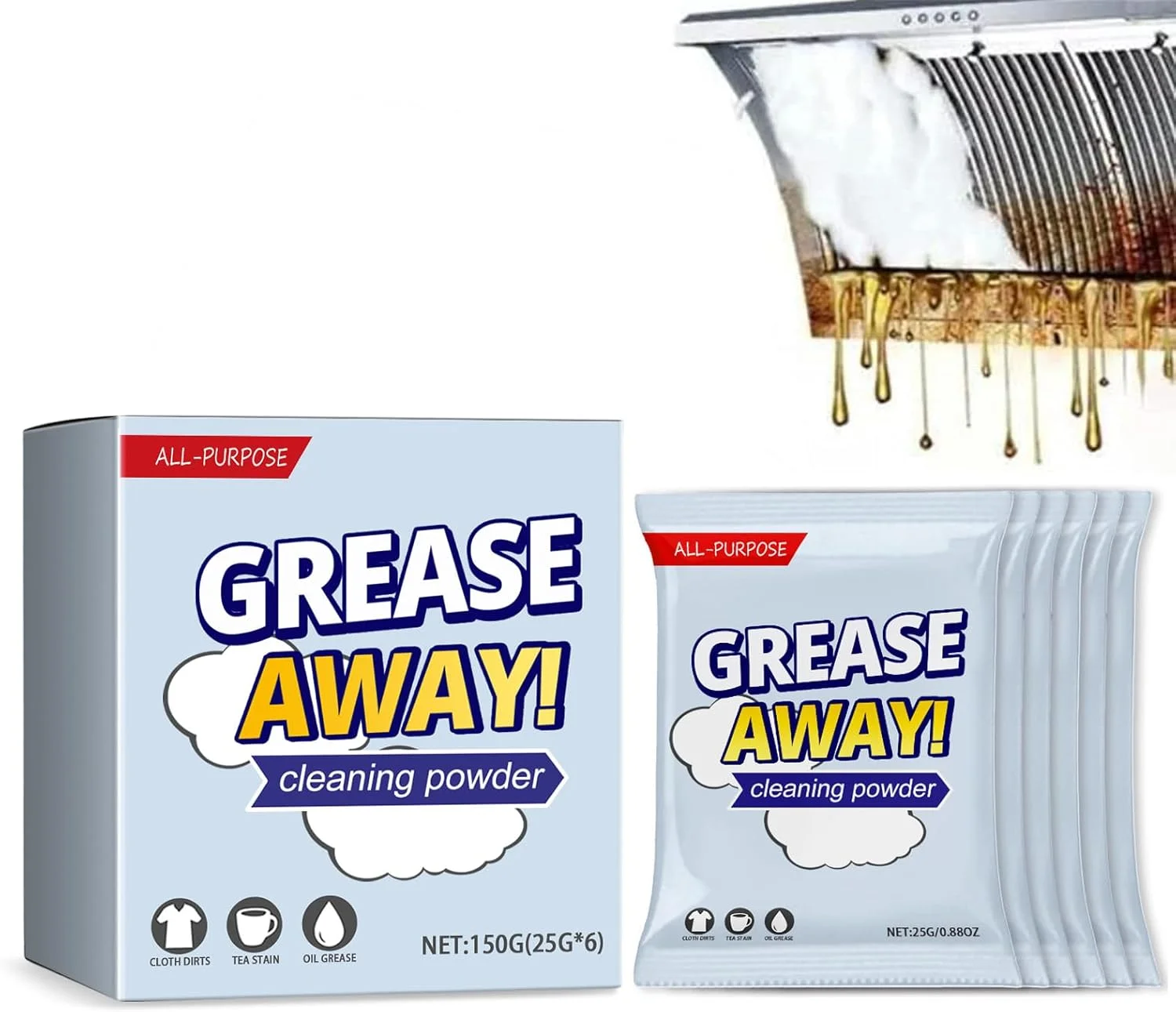 پودر پاک کننده چربی 5 عددی، پودر چربی زدای قوی آشپزخانه برای لکه های روغن سنگین روی هود، اجاق گاز، سینک، پنکه، کاشی، مینا - پاک کننده عمیق برای ضدعفونی کردن سطح آشپزخانه منزل