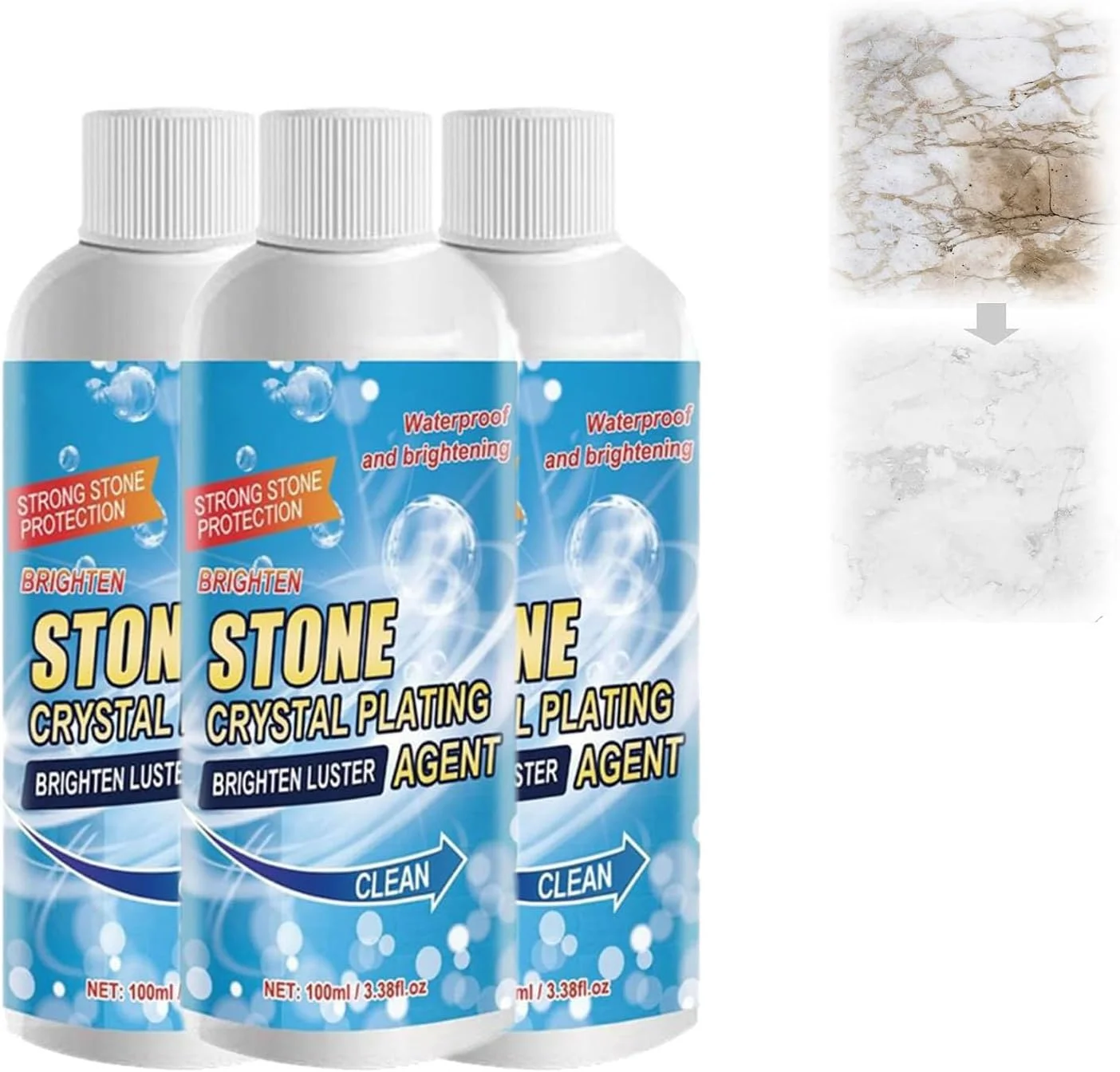 پاک کننده لکه سنگ، پاک کننده لکه مرمر، پولیش و پاک کننده گرانیت، پاک کننده لکه کوارتز، پاک کننده لکه سنگ مرمر، عامل آبکاری کریستال سنگ مناسب برای گرانیت کاشی (3 عدد)