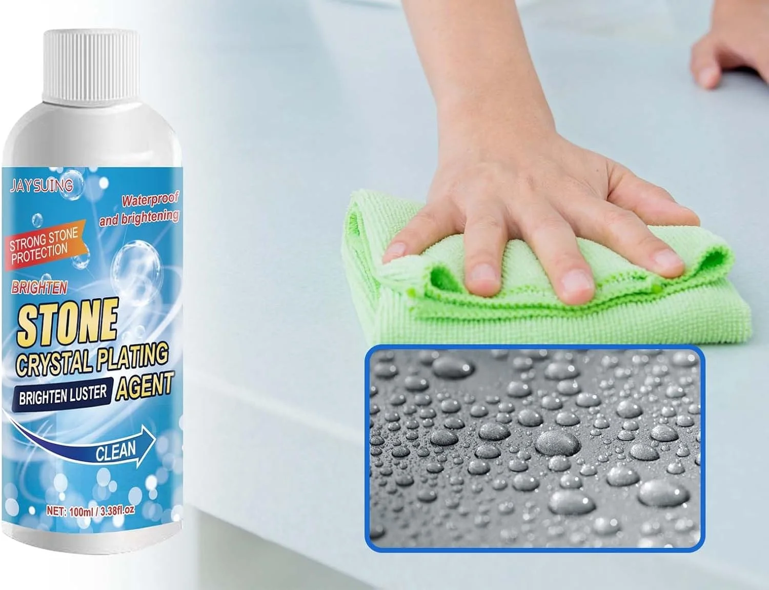 پاک کننده لکه سنگ، عامل جدید آبکاری کریستال سنگ 2023، پولیش پاک کننده لکه سنگ آشپزخانه برای تمیز کردن سنگ مرمر، کوارتز، گرانیت، کاشی و میز (1 عدد)