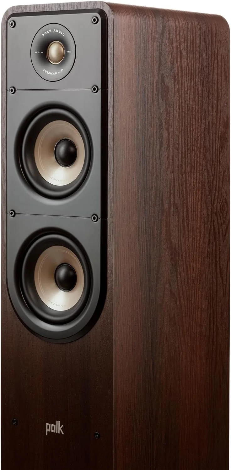 اسپیکر ایستاده Polk Audio Signature Elite ES50 - دارای گواهینامه Hi-Res Audio و سازگار با Dolby Atmos & DTS:X، توییتر 1 اینچی و (2) ووفر 5.25 اینچی، فناوری Power Port برای بیس بی دردسر، گردویی مدرن