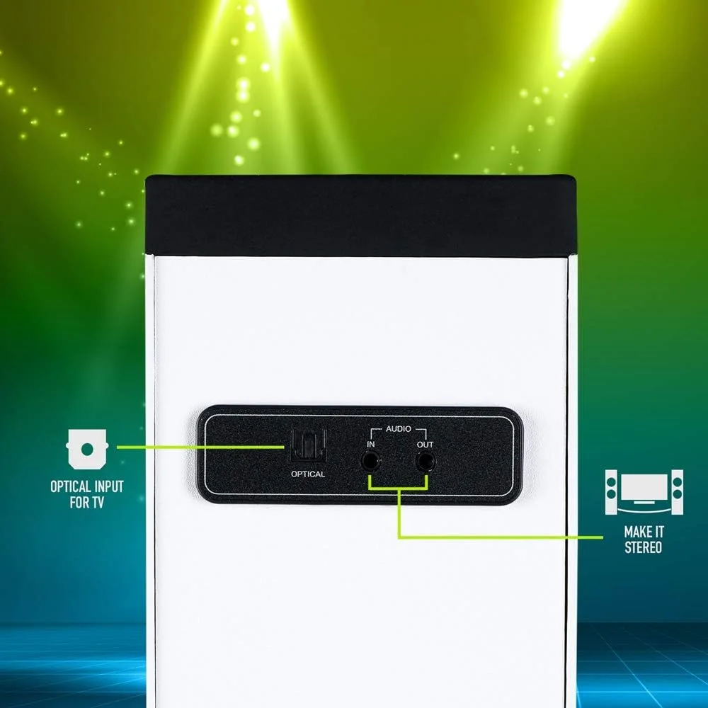 اسپیکر ایستاده بلوتوثی 50 واتی NGS SKY CHARM سفید با کنترل از راه دور، ورودی اپتیکال، USB، رادیو FM و AUX IN (رنگ سفید)