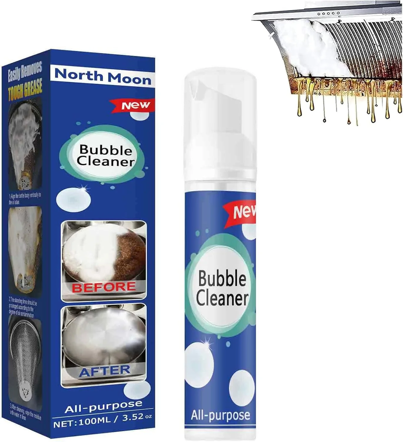 اسپری فوم پاک کننده حباب، پاک کننده فوم لکه های روغن سنگین، پاک کننده فوم قوی لکه بر، پاک کننده لکه های چربی، اسپری پاک کننده حباب بدون نیاز به آبکشی چند منظوره برای آشپزخانه (1 عدد)