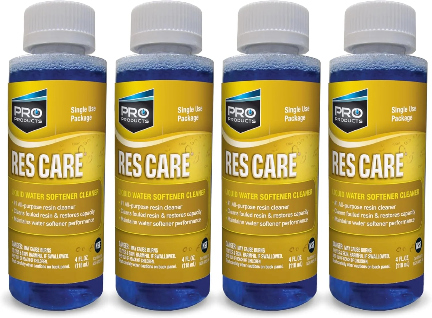 مایع تمیز کننده رزین سختی گیر آب پرو، تمیز کننده جهانی برای سیستم های آب سخت، بطری 4 اونسی، بسته 4 عددی