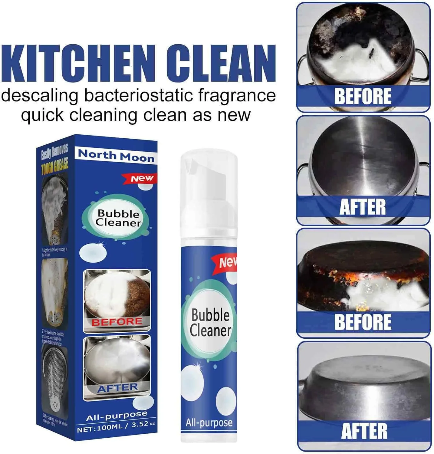 اسپری فوم پاک کننده حباب، پاک کننده فوم لکه های روغن سنگین، پاک کننده فوم قوی لکه بر، پاک کننده لکه های چربی، اسپری پاک کننده حباب بدون نیاز به آبکشی چند منظوره برای آشپزخانه (1 عدد)