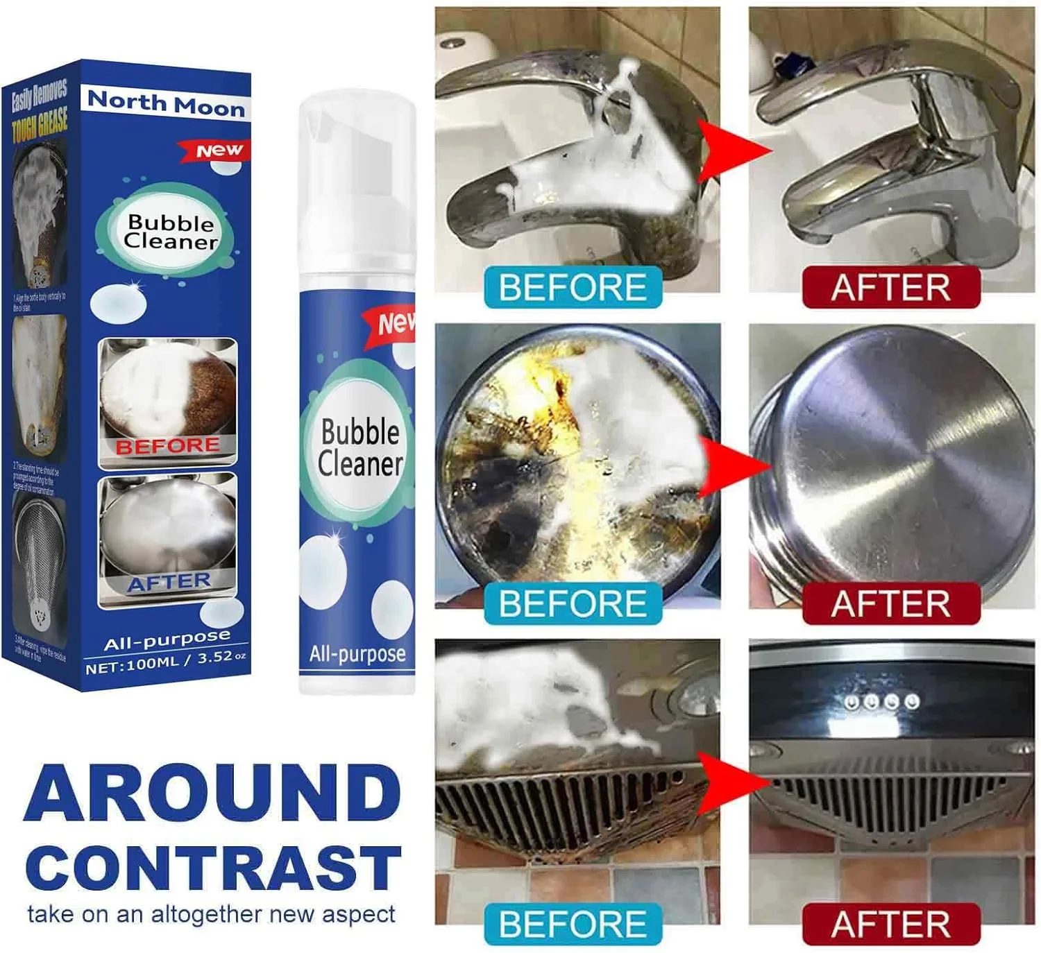 اسپری فوم پاک کننده حباب، پاک کننده فوم لکه های روغن سنگین، پاک کننده فوم قوی لکه بر، پاک کننده لکه های چربی، اسپری پاک کننده حباب بدون نیاز به آبکشی چند منظوره برای آشپزخانه (1 عدد)