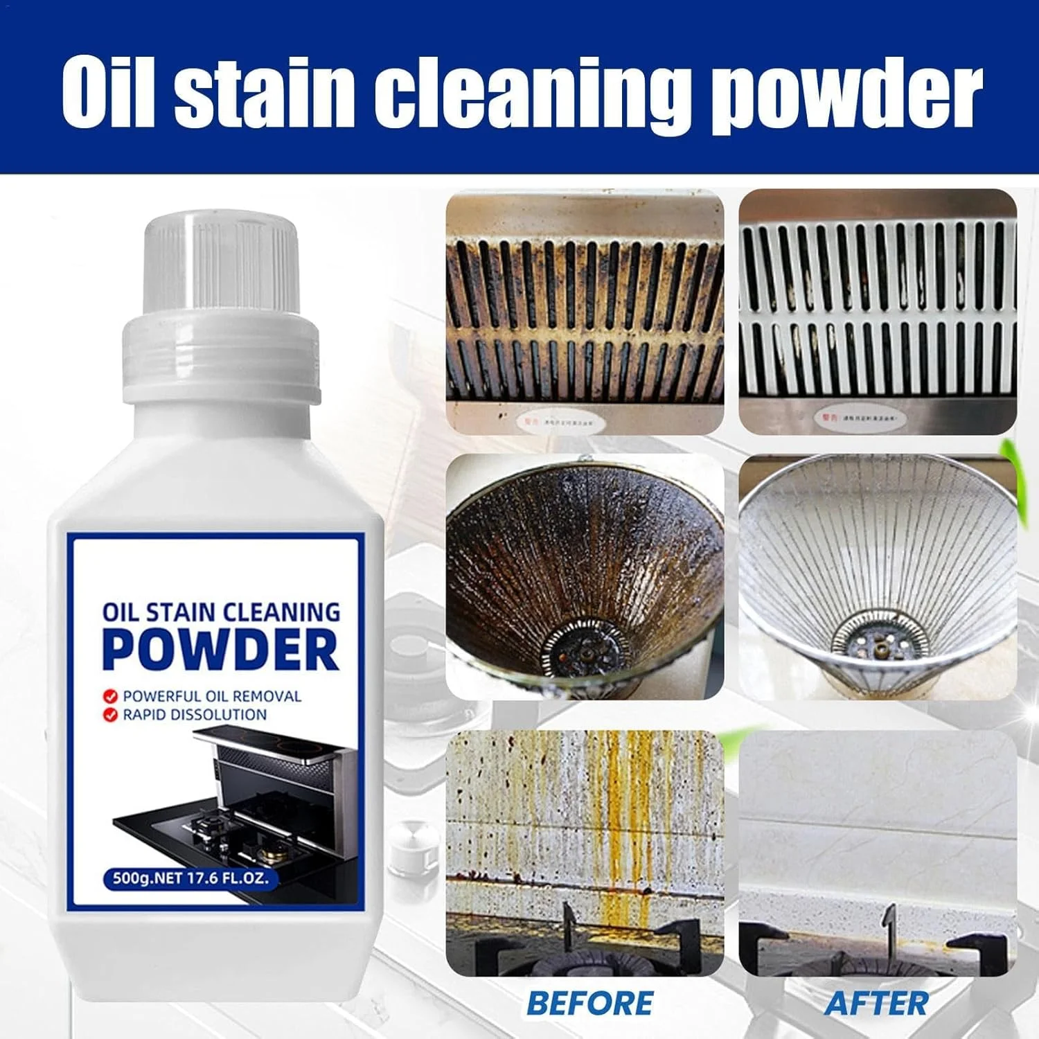 پودر چربی زدای قوی آشپزخانه، پودر تمیز کننده چند منظوره آشپزخانه، پاک کننده چربی آشپزخانه چند منظوره، پاک کننده همه منظوره (2 عدد 550 گرمی)