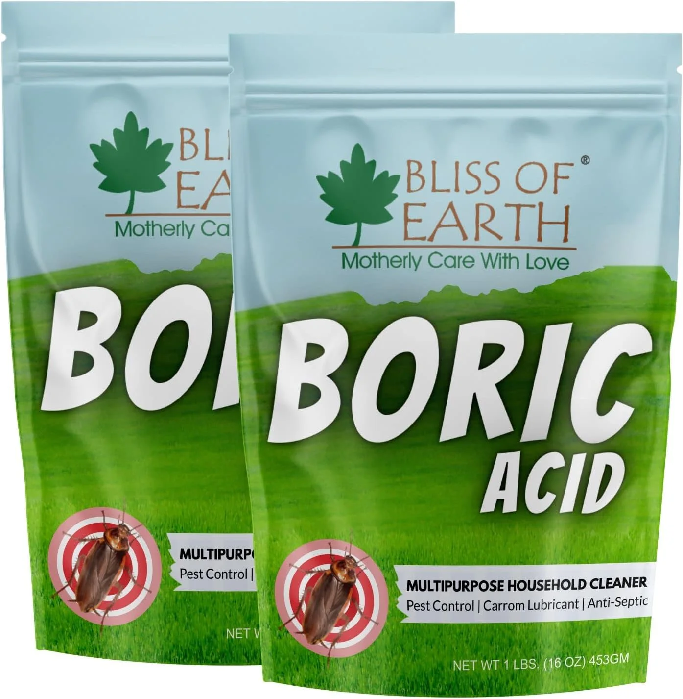 پودر اسید بوریک Bliss of Earth، 2 عدد 453 گرمی، چند منظوره، از بین برنده سوسک و مورچه، نگهدارنده برنج، پودر کرم