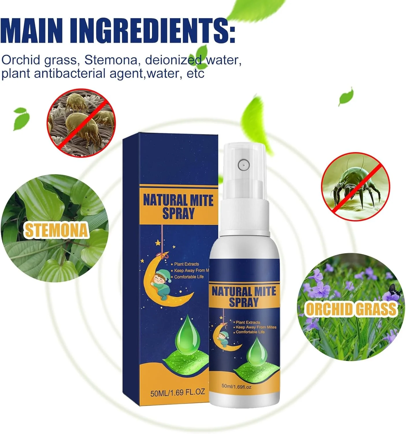 اسپری ضد کنه طبیعی POSICHE - 50 میلی لیتر، از بین برنده کنه گرد و غبار و تخم شپش برای خانه و اتاق خواب، ایمن و موثر برای مبل، تخت، پارچه و اثاثیه، مواد طبیعی و غیر سمی، خانه شما را عاری از کنه نگه می دارد.